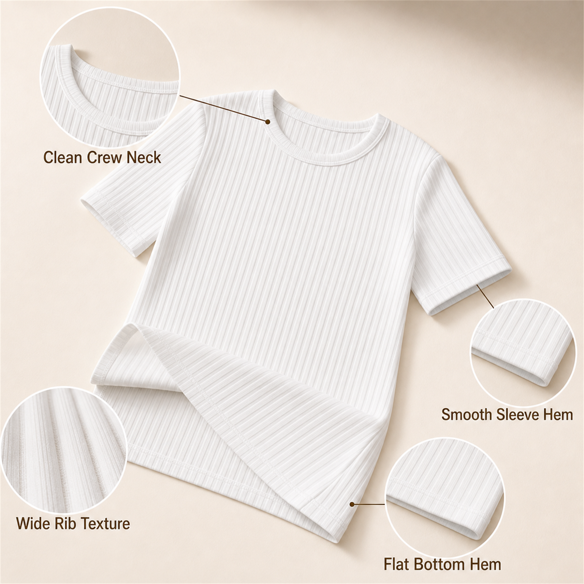 Women's 8-Pack Ribbed Cotton Stretch Crew Neck T-Shirts - wide rib crew neck sleeve and flat hem construction details