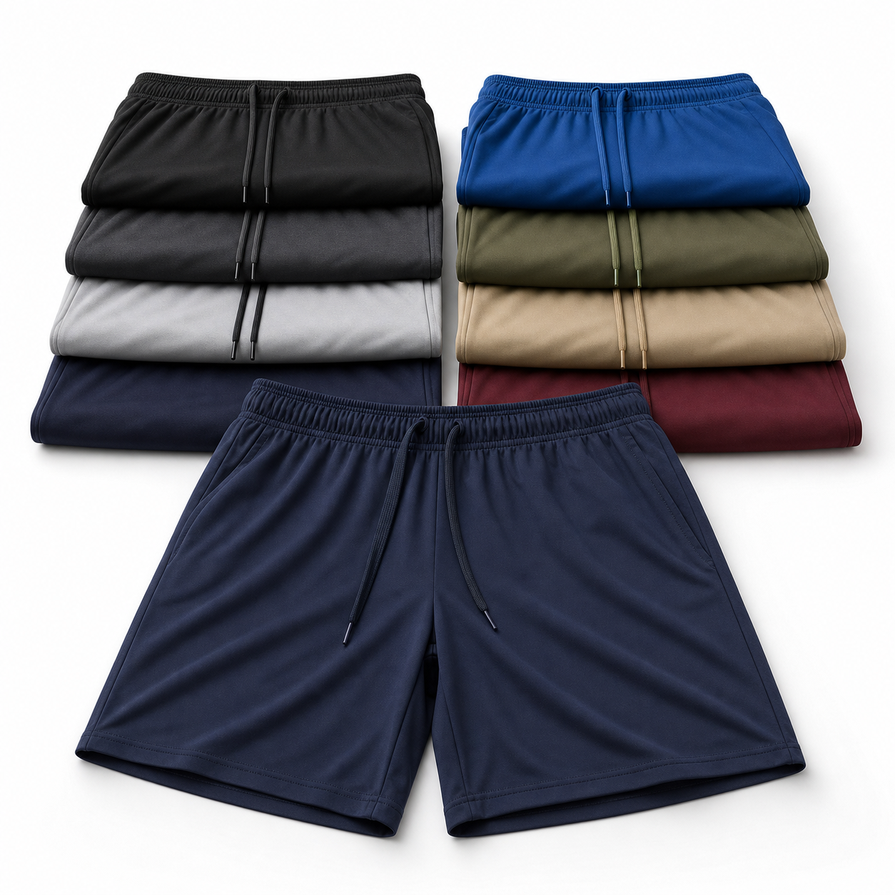 Men's Quick Dry Athletic Gym Shorts Packs - 5-Pack & 8-Pack - folded stack and color variety image