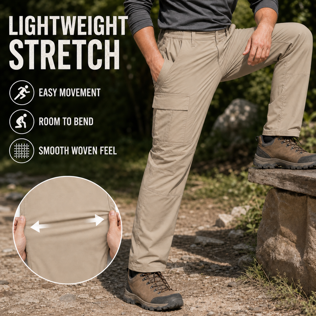 Men's Lightweight Stretch Cargo Pants Packs - gallery 03 lightweight stretch