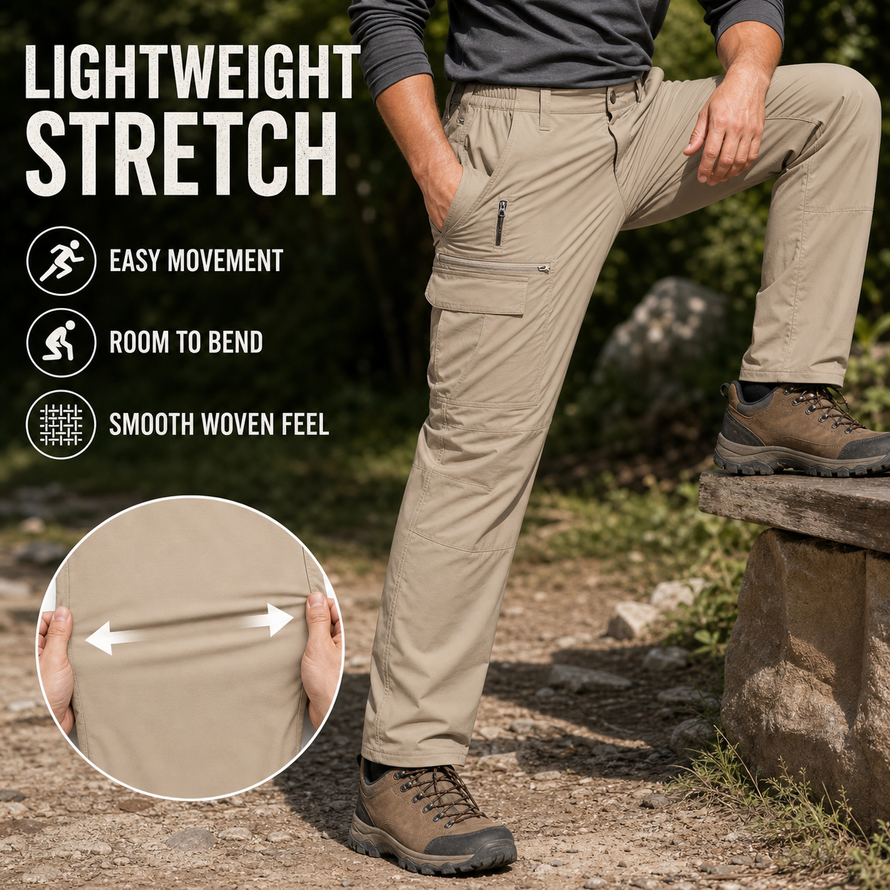 Men's Lightweight Stretch Cargo Pants Packs - gallery 03 lightweight stretch