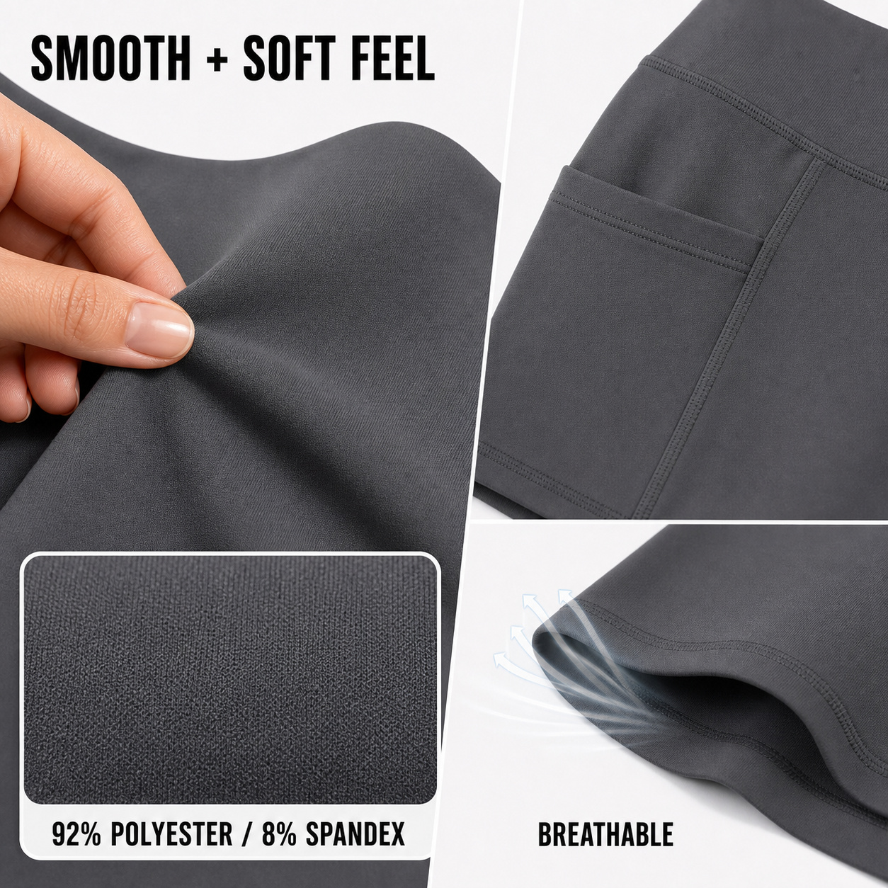 Women's High Waisted Biker Shorts with Pockets Packs - smooth soft fabric texture and breathable cue