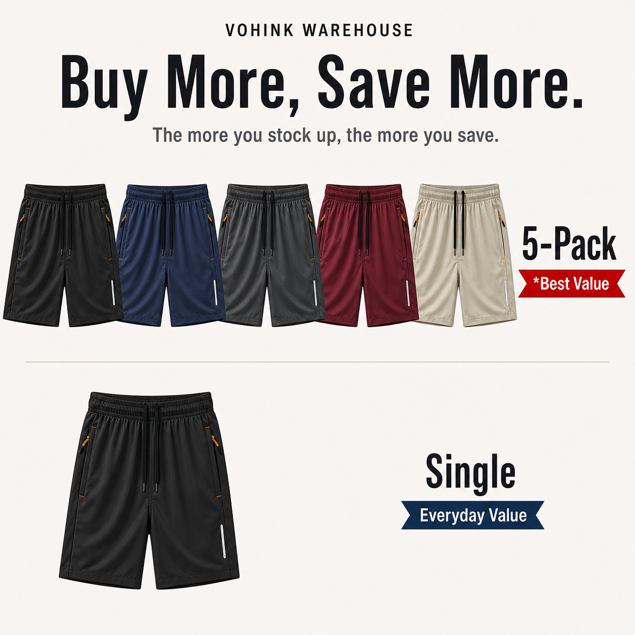 Men's Reflective Zip-Pocket Athletic Shorts Packs product detail 5