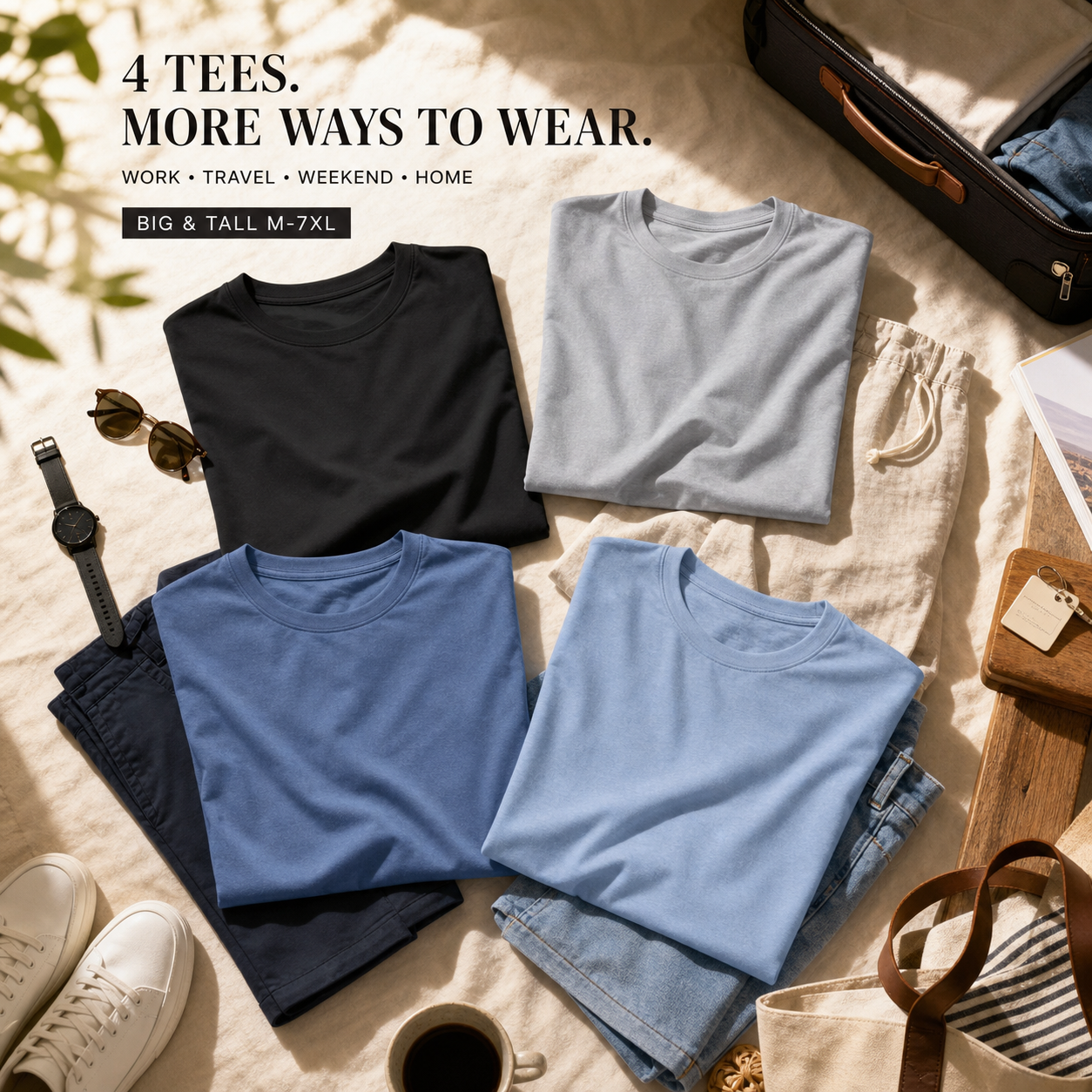 Men's Big & Tall Relaxed Casual Crew Neck T-Shirts 4-Pack - gallery 03 wardrobe styling