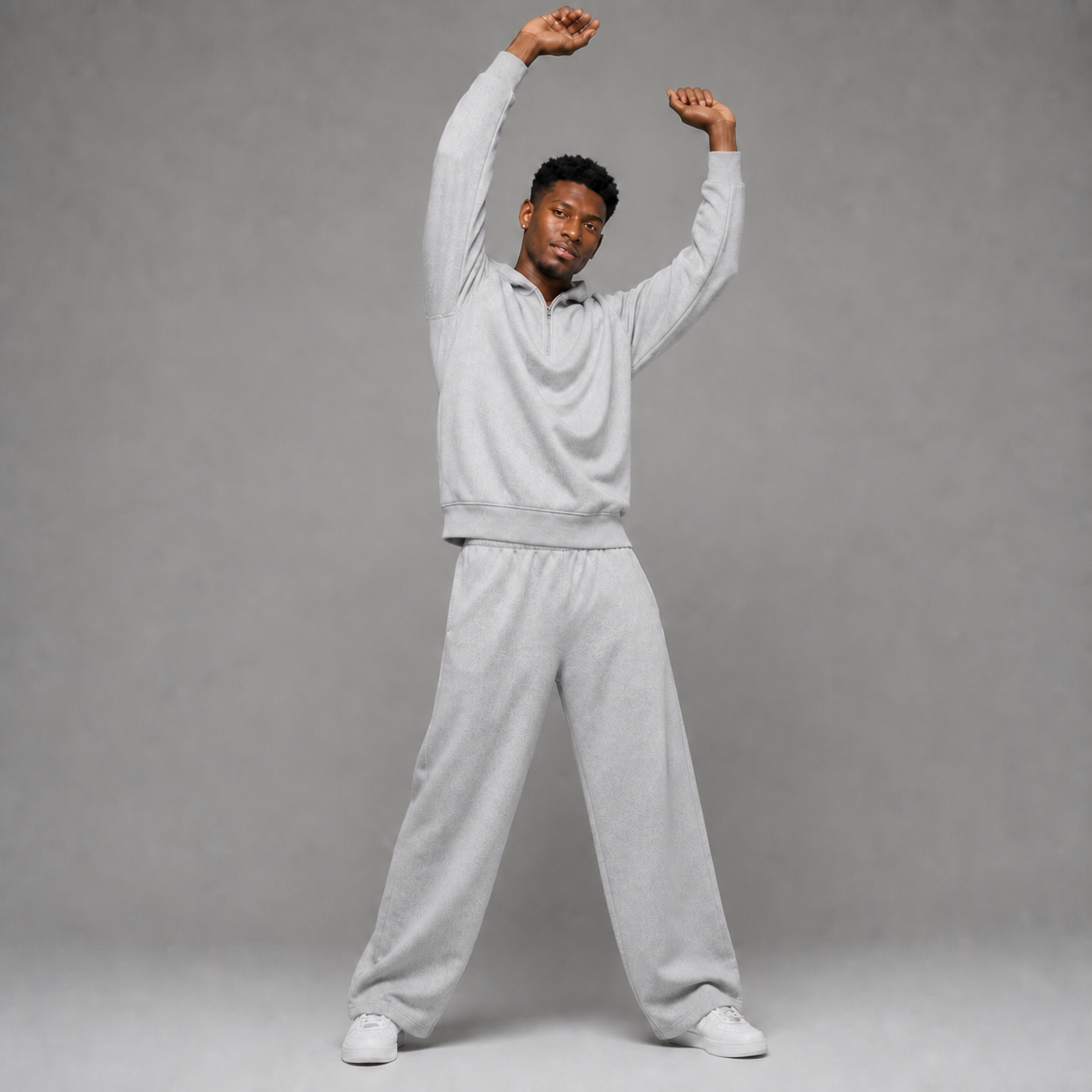 Unisex matching lounge set product and lifestyle image