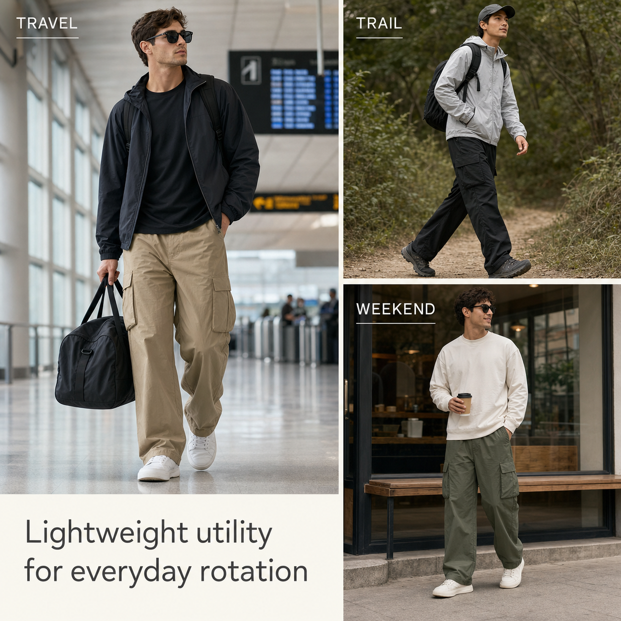 Men's Lightweight Water-Resistant Parachute Cargo Pants 8-Pack - gallery 04 everyday rotation