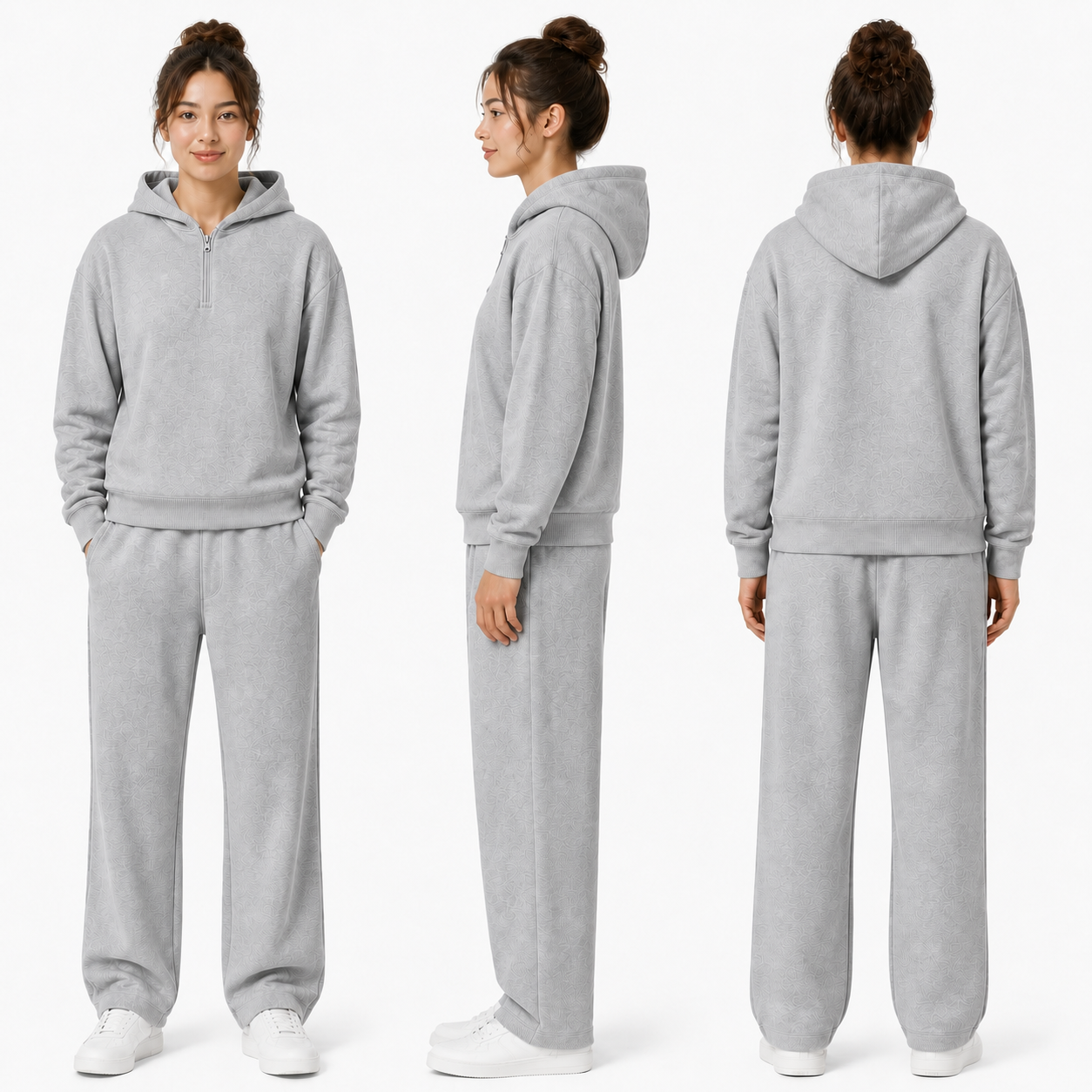 Unisex Solid Half-Zip Hoodies 8-Pack - light gray front side back