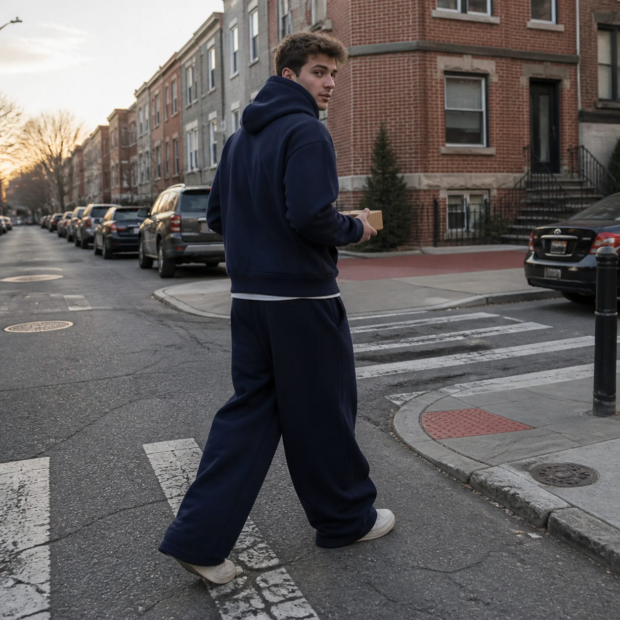 Unisex Half-Zip Hoodie and Wide-Leg Sweatpants Set - Navy, 3XL