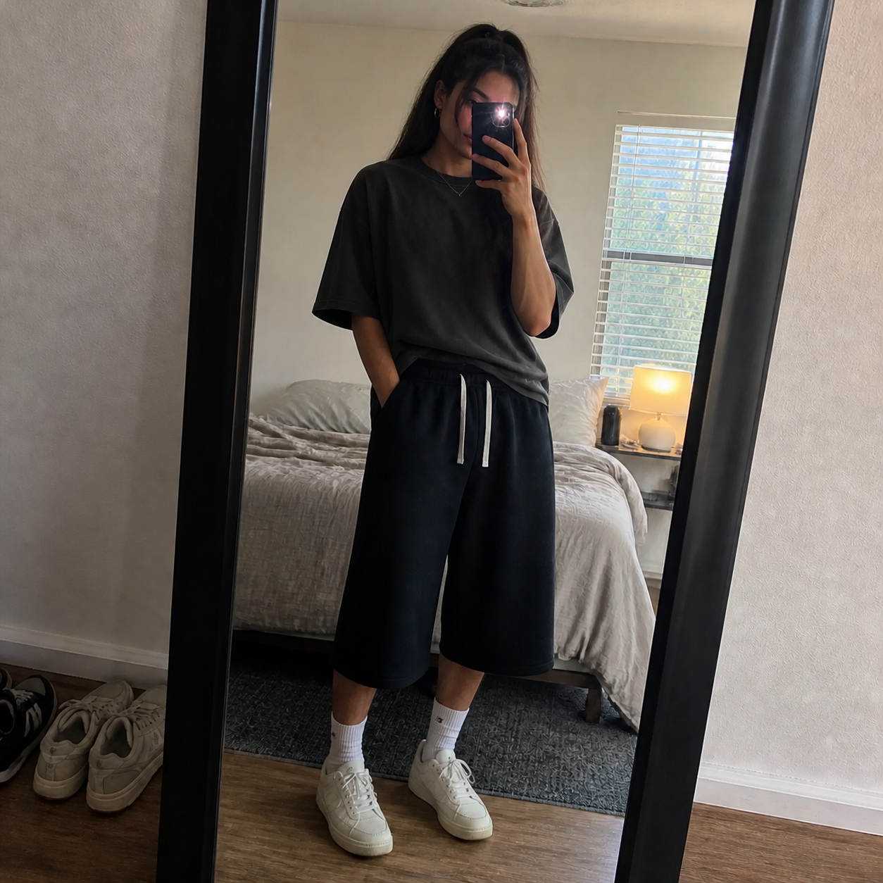 Men's Baggy Capri Sweatshorts Packs - gallery fyp home mirror selfie