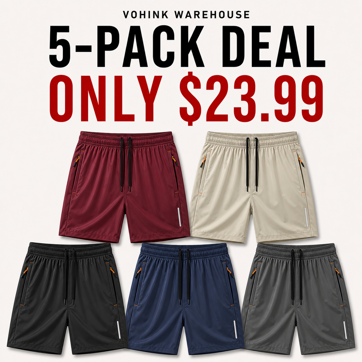 Men's Reflective Zip-Pocket Athletic Shorts Packs - hero promo