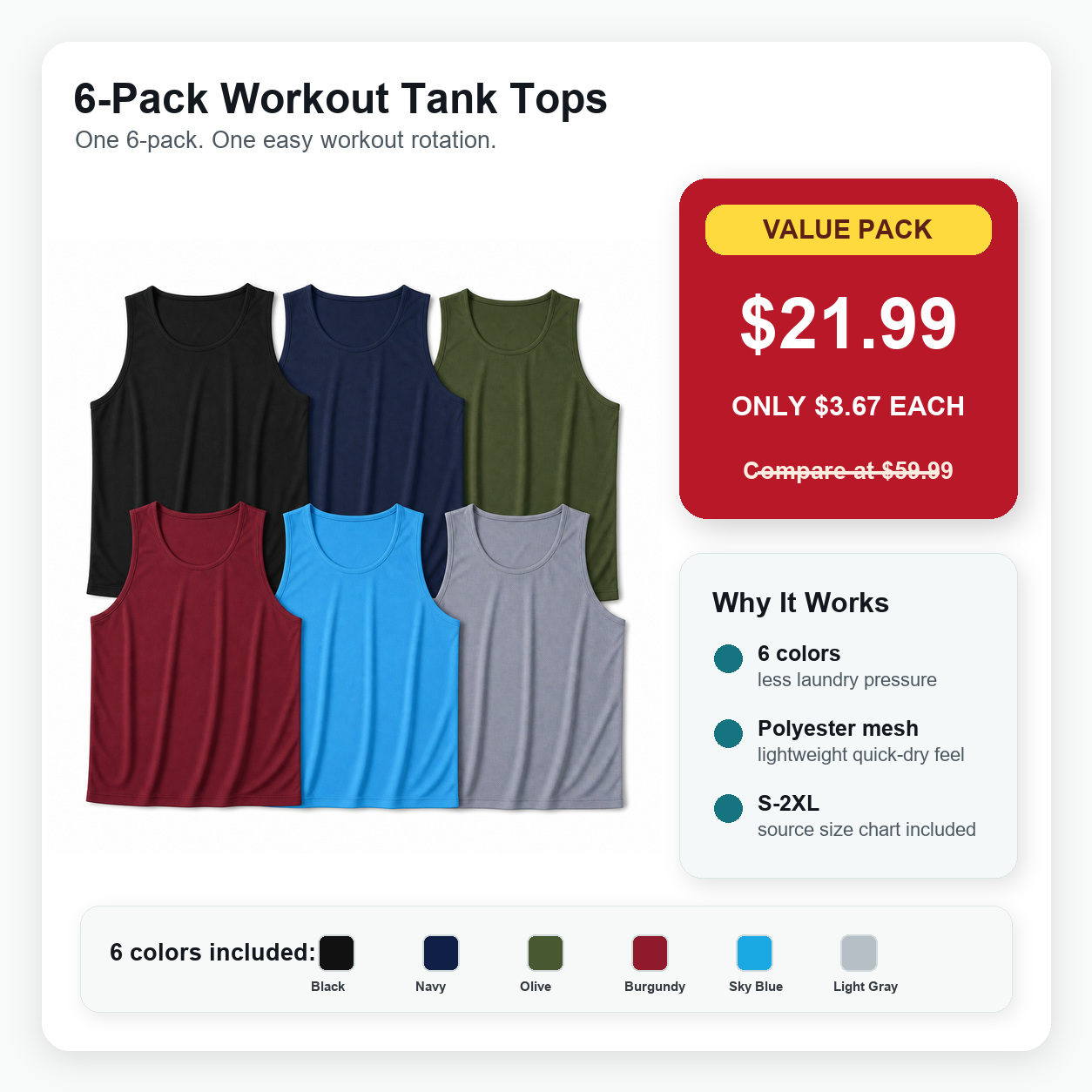 Men's Quick-Dry Workout Tank Top 6-Pack - hero promo