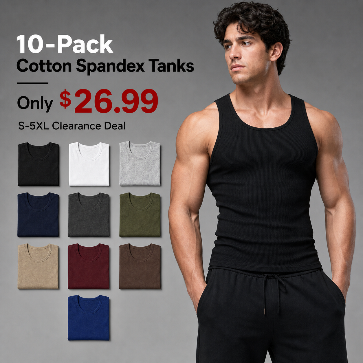 Men's Cotton Spandex Fitted Tank 10-Pack - hero promo