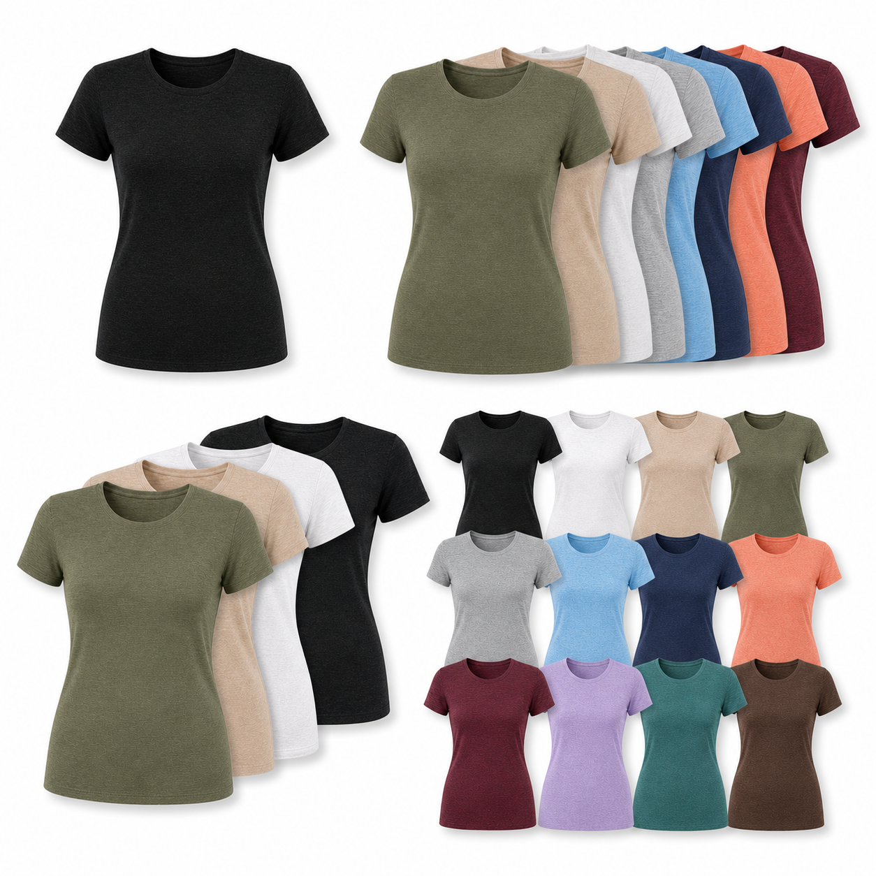 Women's Stretchy Crew Neck T-Shirt Packs - Single, 4-Pack, 8-Pack & 12-Pack - main image showing fitted crew neck tee pack value