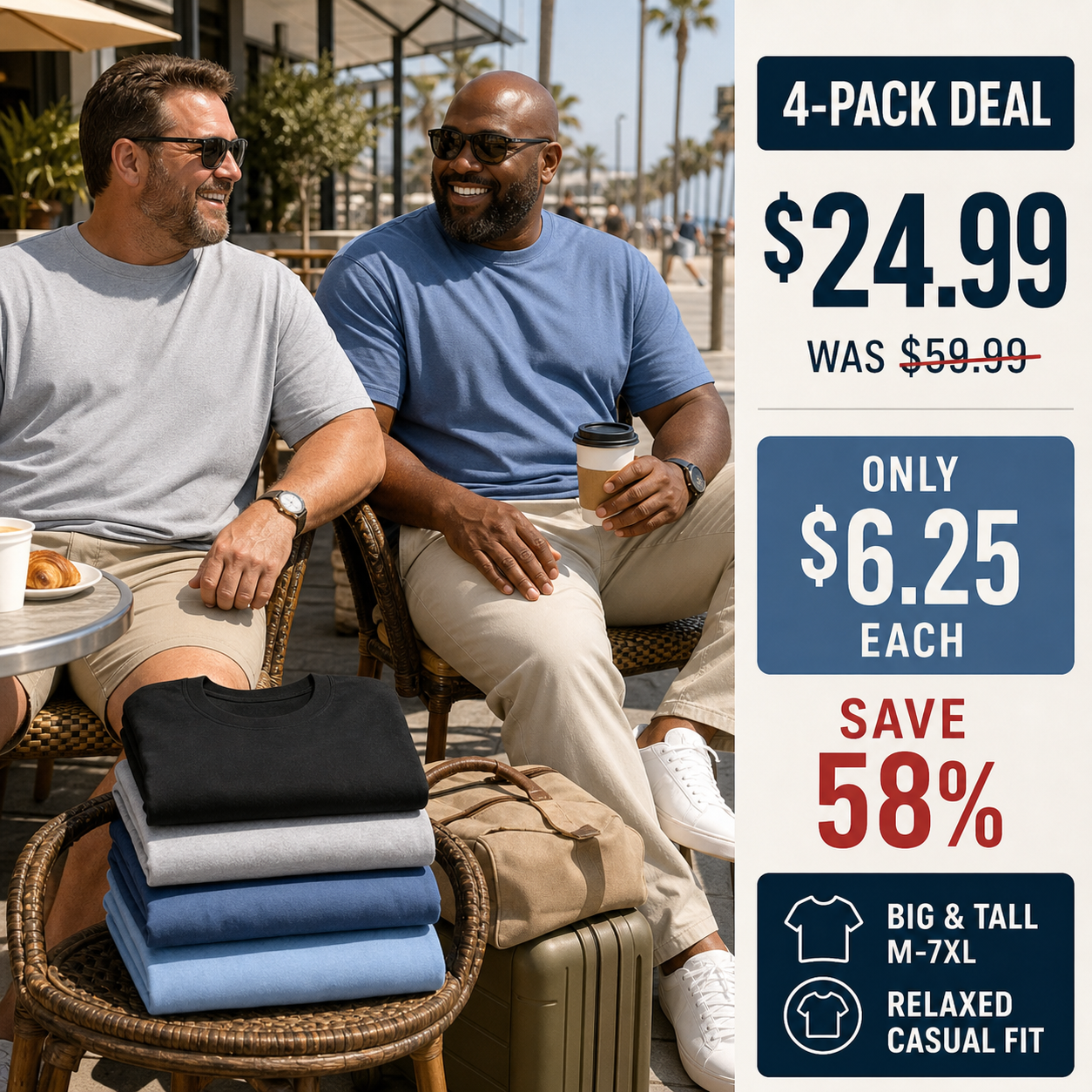 Men's Big & Tall Relaxed Casual Crew Neck T-Shirts 4-Pack - hero promo