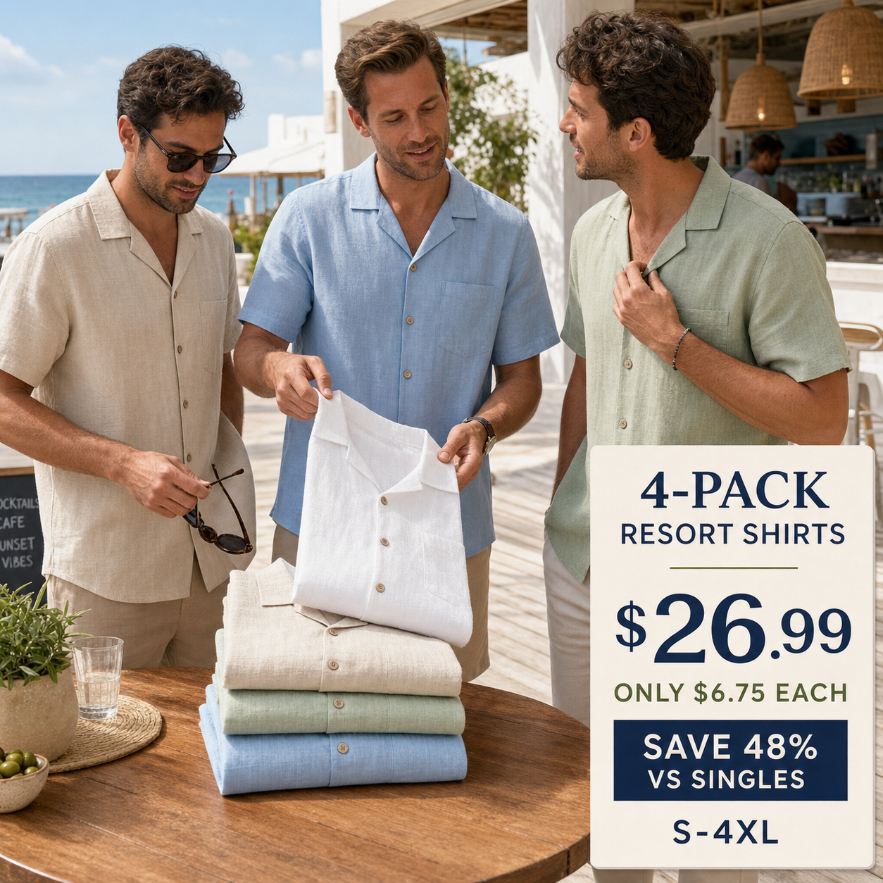 Men's Linen-Look Short Sleeve Vacation Shirts 4-Pack - hero promo