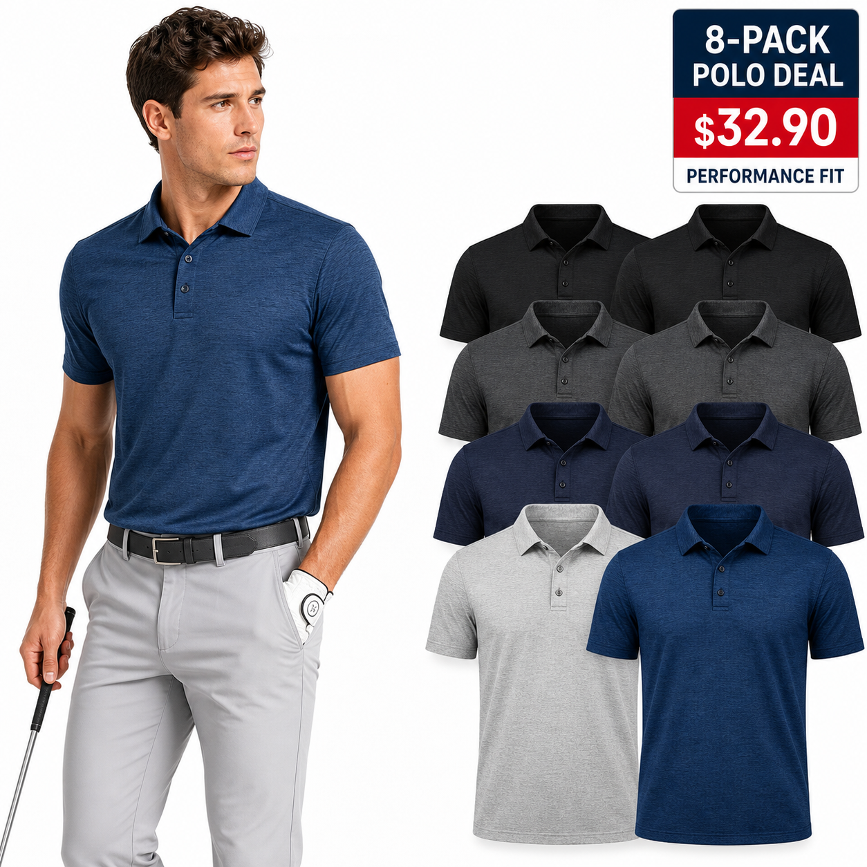 Men's Performance Quick-Dry Polo Shirts Packs - hero promo