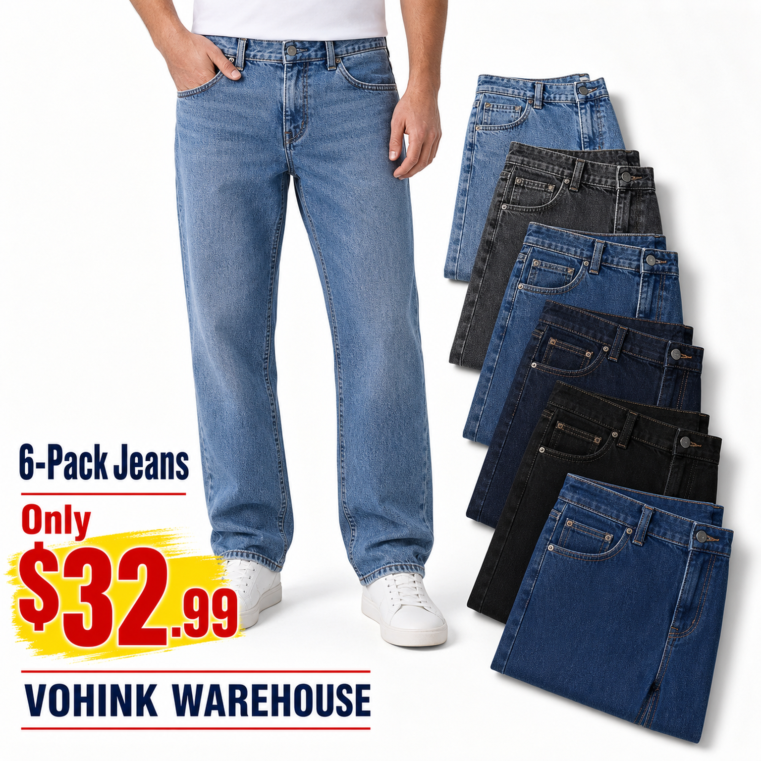 Men's Classic Relaxed Fit Denim Jeans Packs - 6-pack relaxed fit denim jeans warehouse value overview