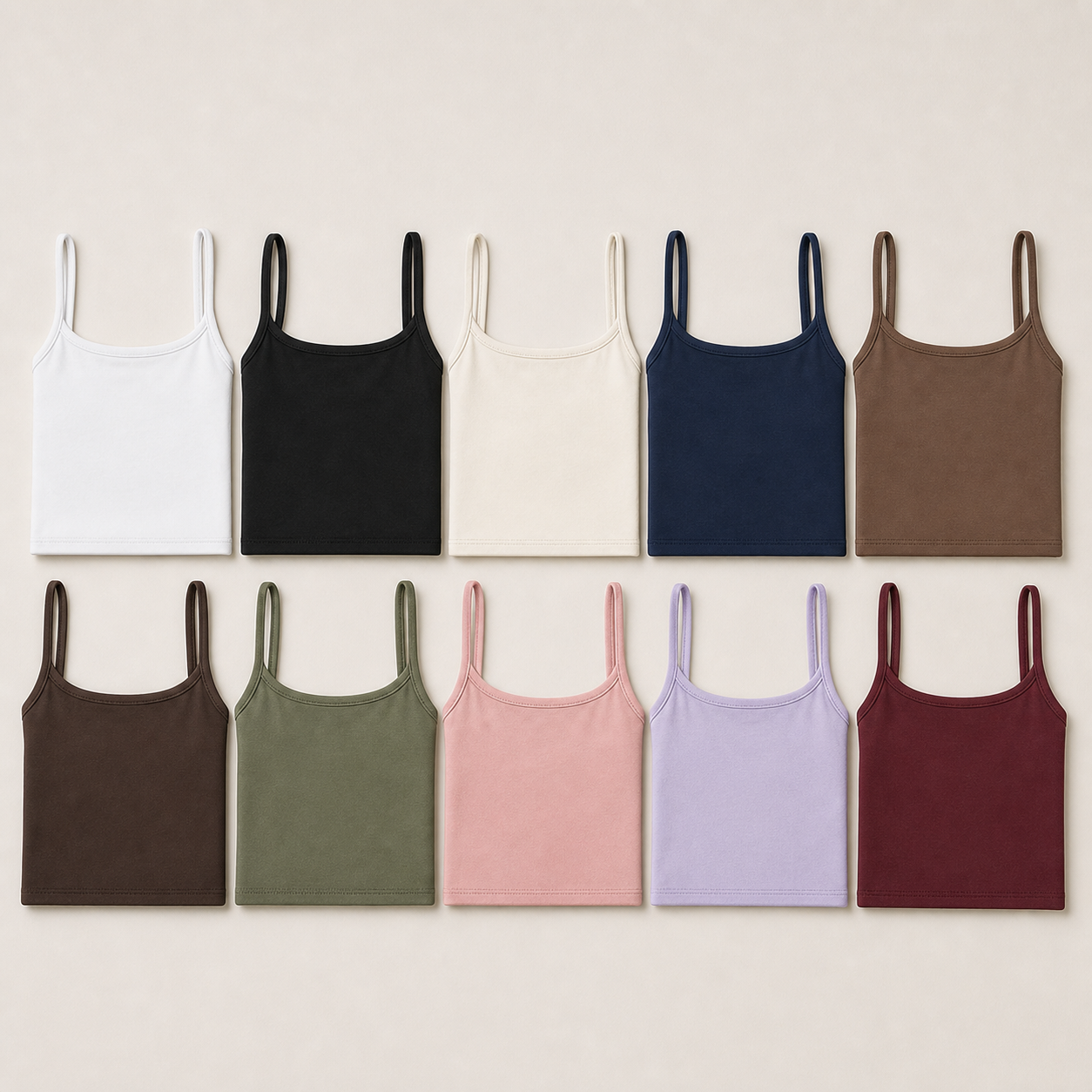 Women's Stretch Cropped Spaghetti Strap Tank 10-Pack - sku 10pack assorted set