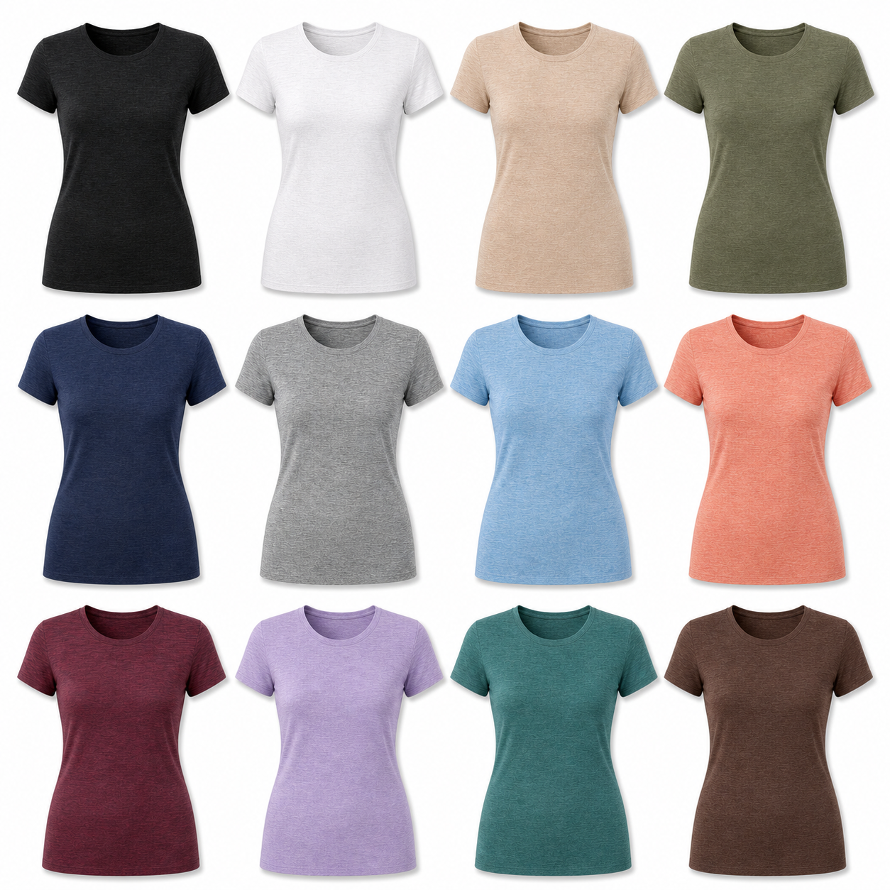 Women's Stretchy Crew Neck T-Shirt Packs - Single, 4-Pack, 8-Pack & 12-Pack - 12-pack value set