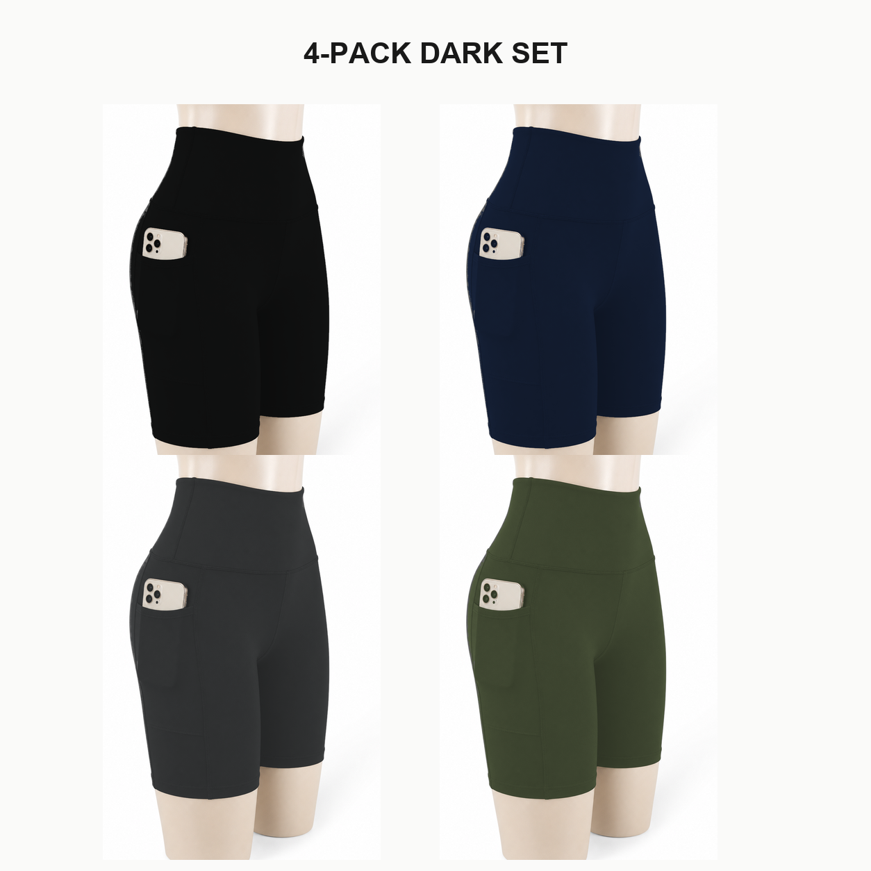 Women's High Waisted Biker Shorts with Pockets Packs - 4-pack dark biker shorts set
