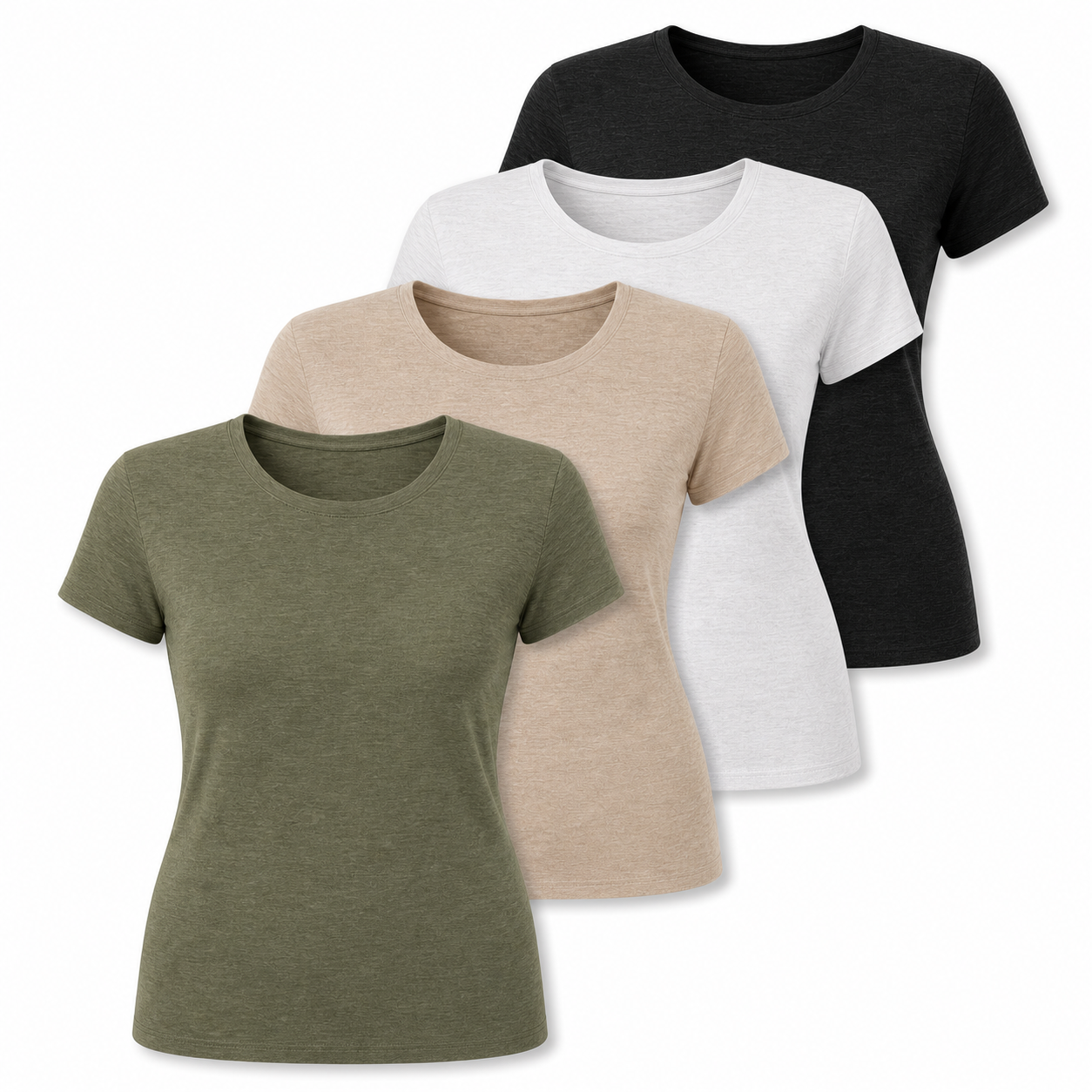 Women's Stretchy Crew Neck T-Shirt Packs - Single, 4-Pack, 8-Pack & 12-Pack - 4-pack starter set