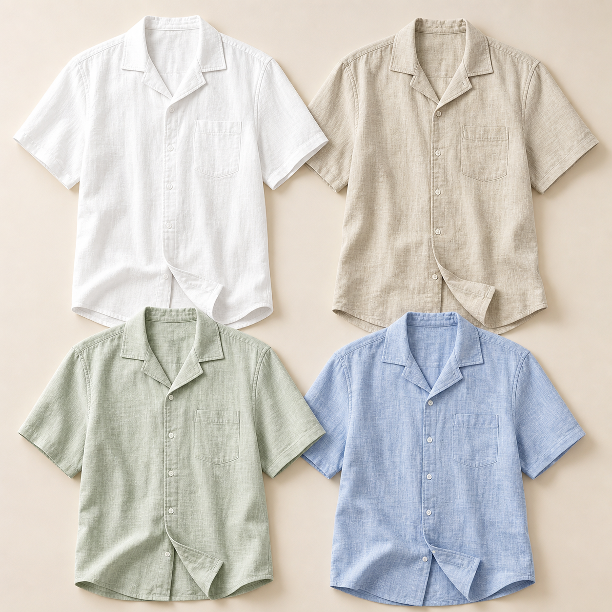 Men's Linen-Look Short Sleeve Vacation Shirts 4-Pack - sku 4pack white stone light green sky blue
