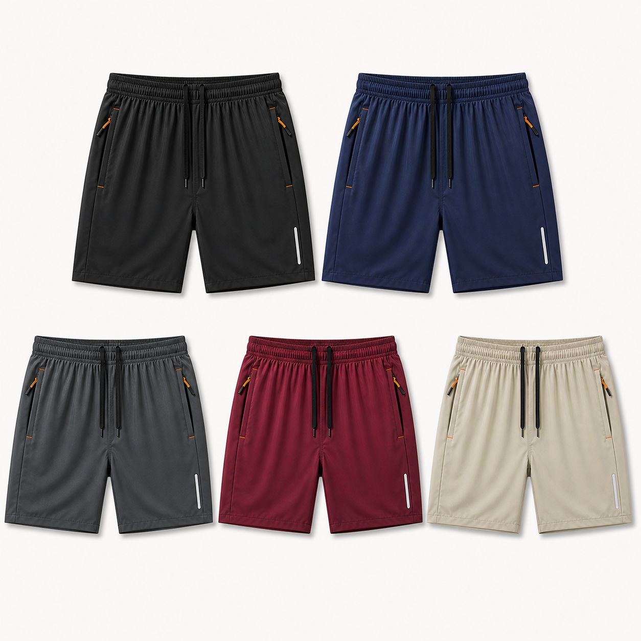 Men's Reflective Zip-Pocket Athletic Shorts Packs SKU option