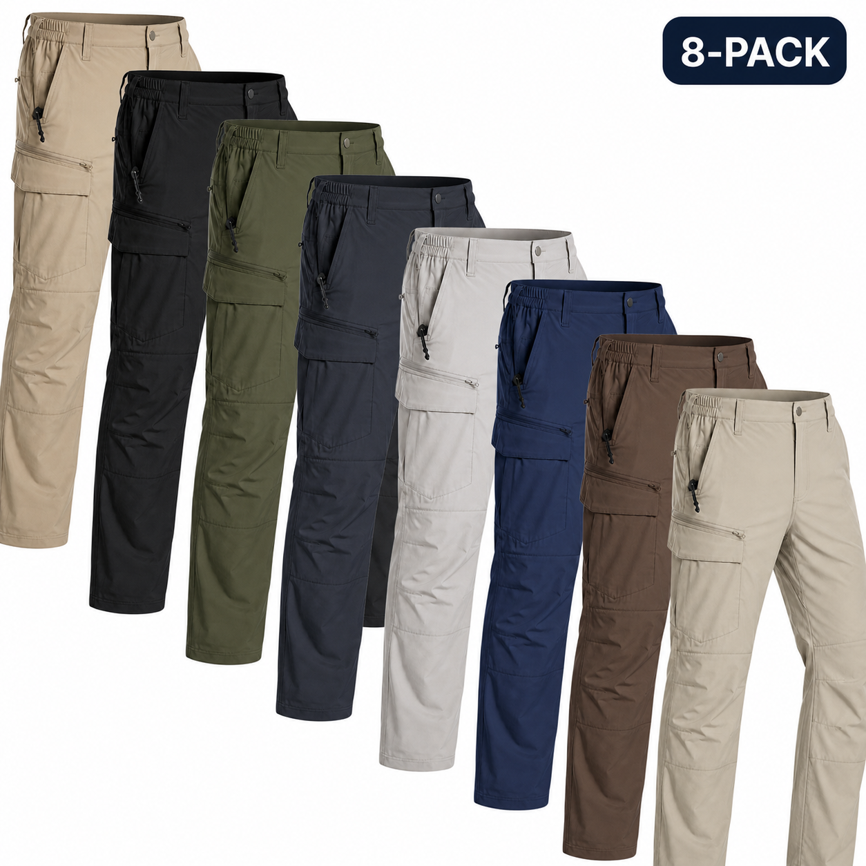 Men's Lightweight Stretch Cargo Pants Packs - sku 8pack assorted set