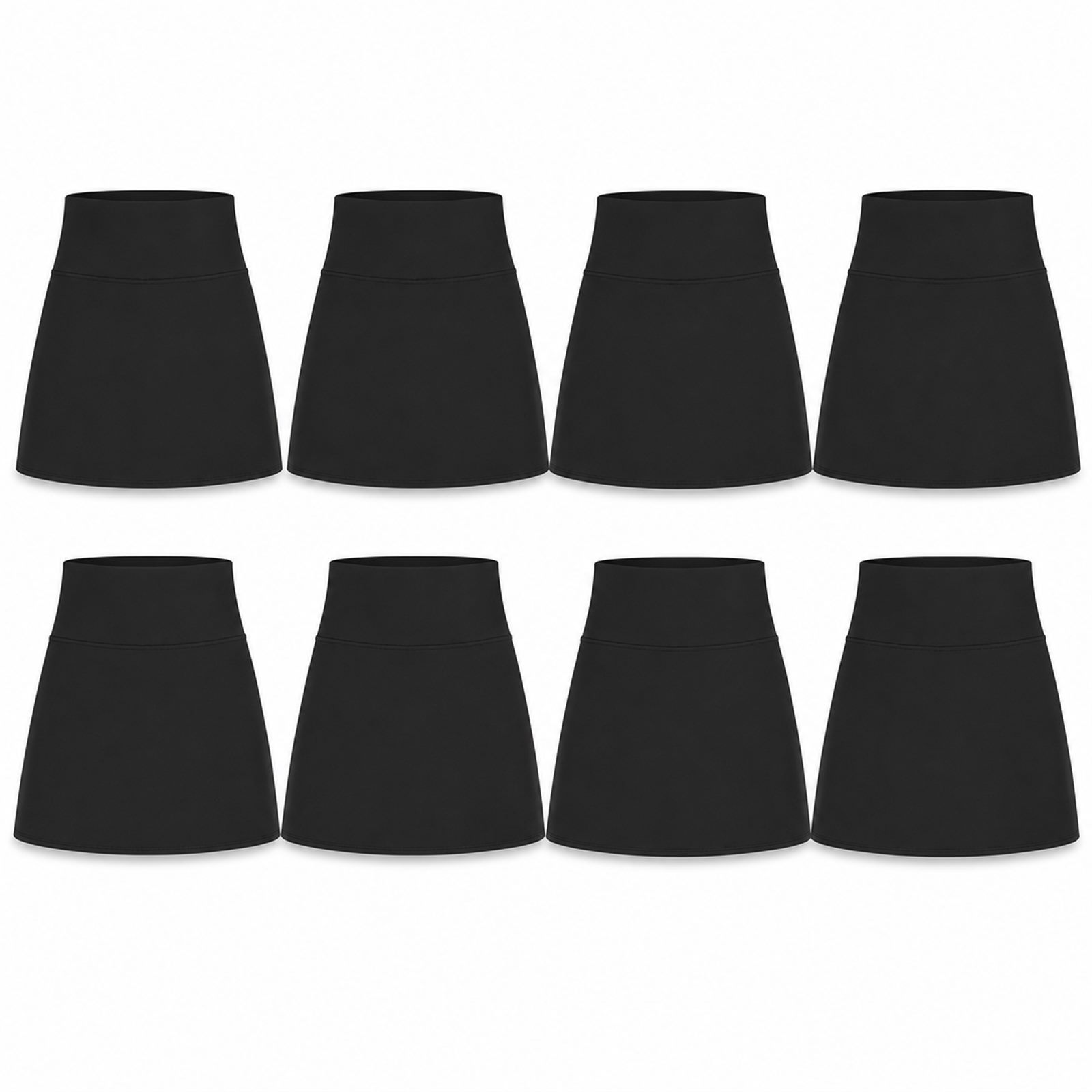 Women's 8-Pack High Waisted Tennis Skorts with Pockets - 8-pack black tennis skorts