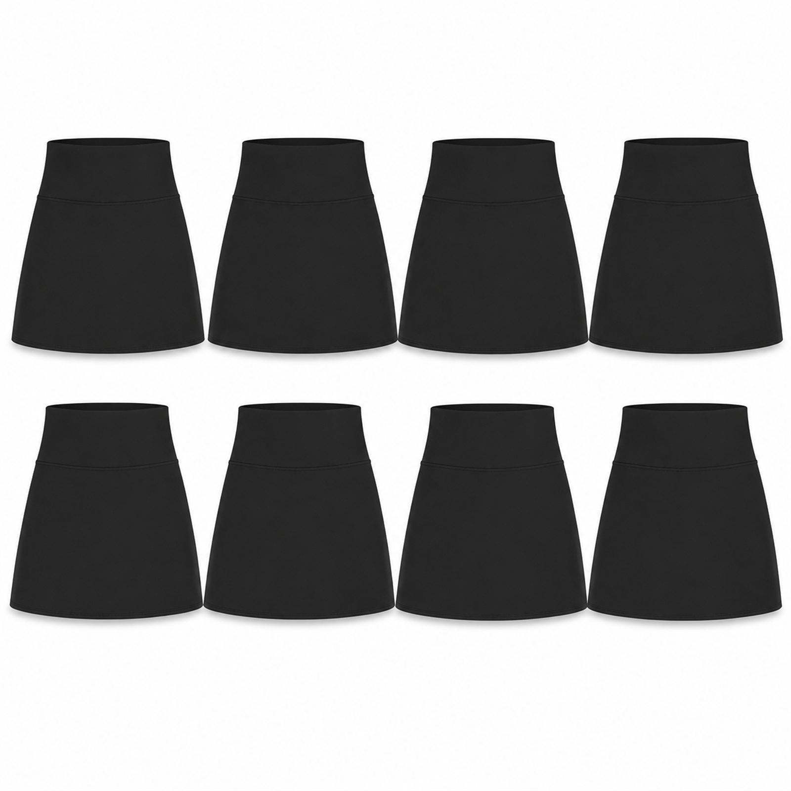 Women's 8-Pack High Waisted Tennis Skorts with Pockets - 8-pack black tennis skorts