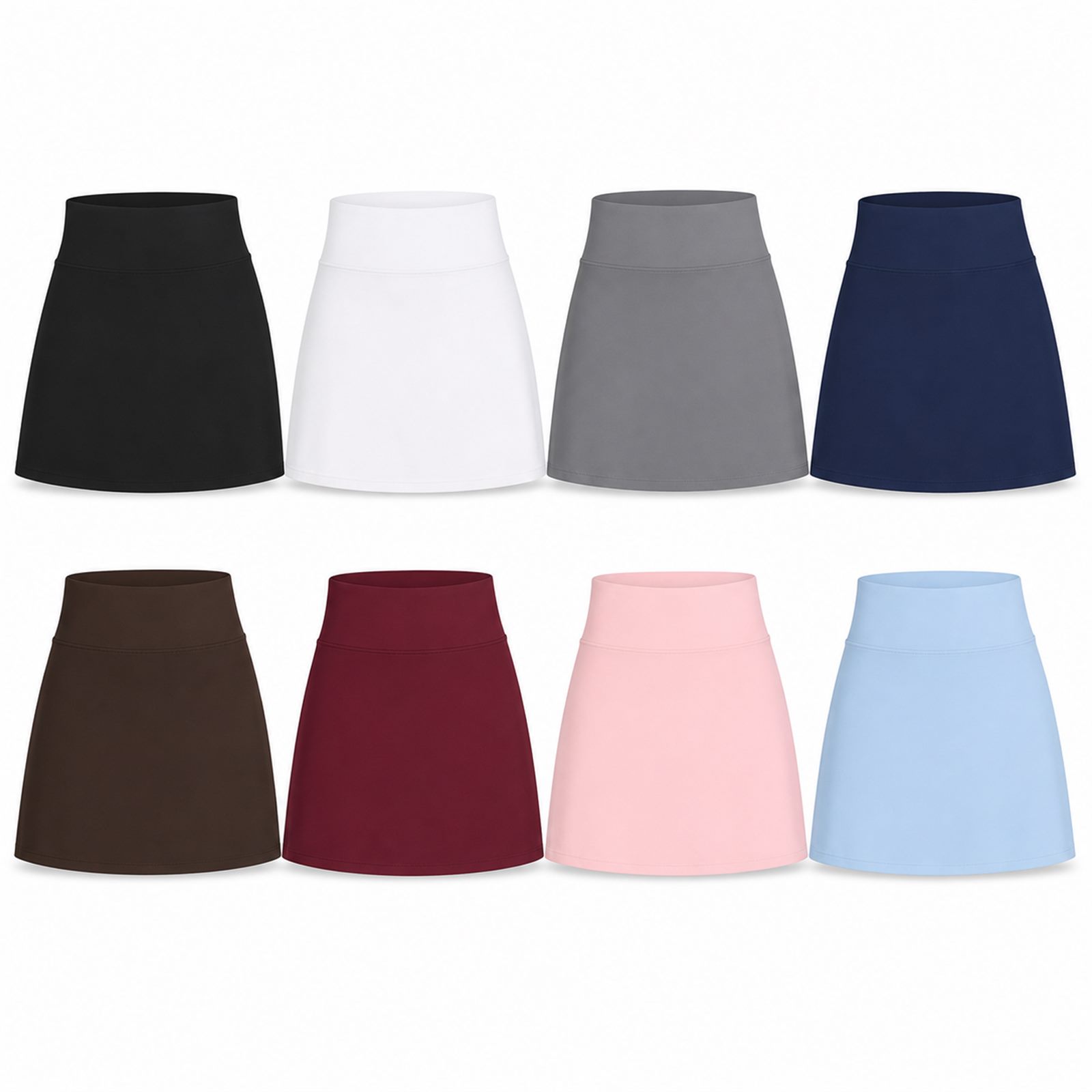 Women's 8-Pack High Waisted Tennis Skorts with Pockets - 8-pack classic multicolor tennis skorts