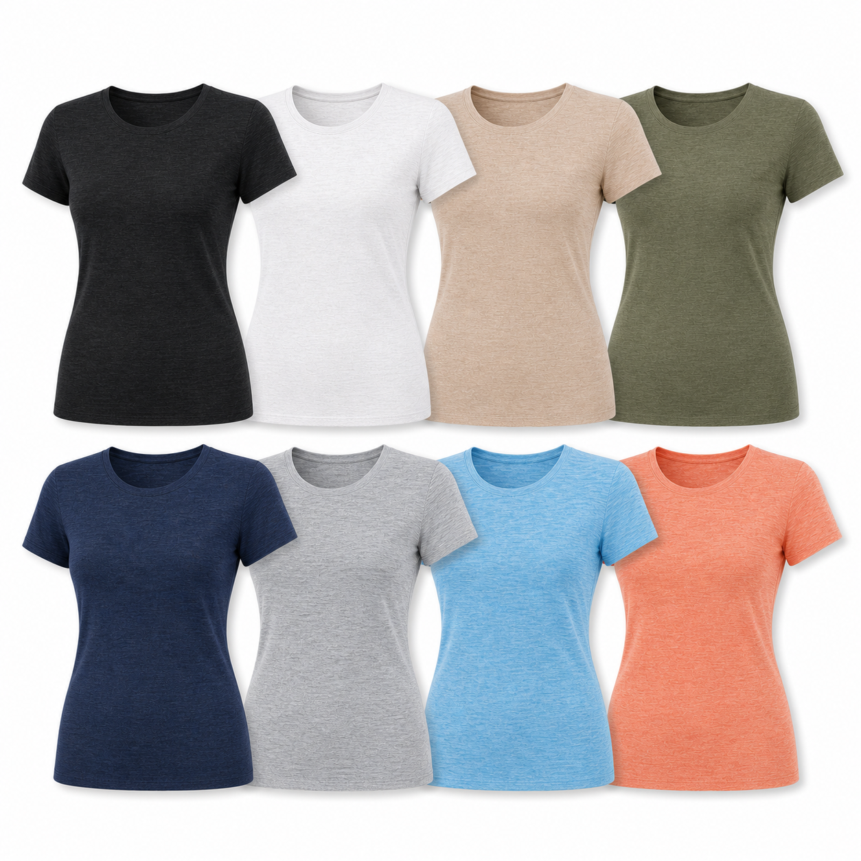 Women's Stretchy Crew Neck T-Shirt Packs - Single, 4-Pack, 8-Pack & 12-Pack - 8-pack essential set