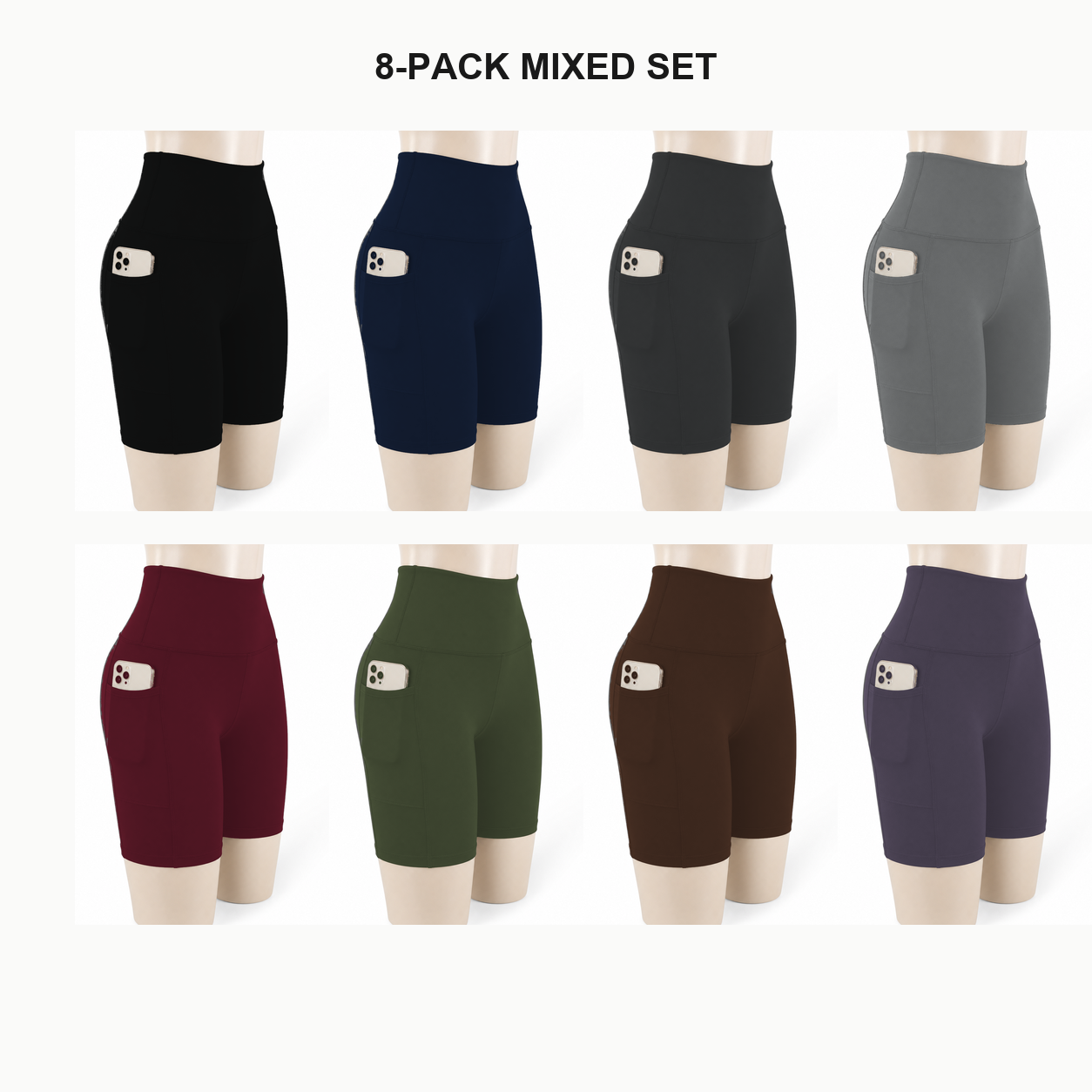 Women's High Waisted Biker Shorts with Pockets Packs - 8-pack mixed biker shorts set