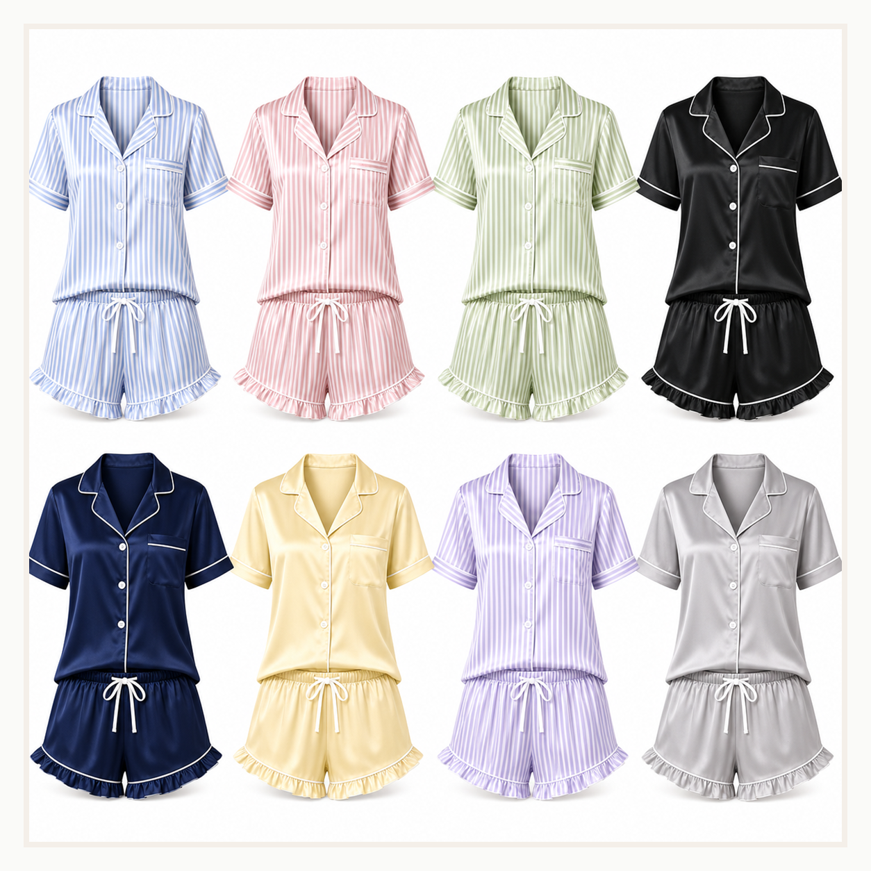 Women's Striped Short Sleeve Pajama Set Packs - 8-pack mixed stripe and solid set