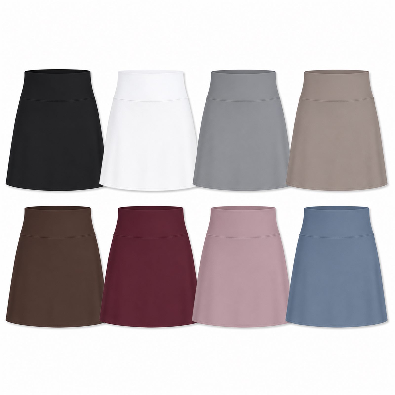 Women's 8-Pack High Waisted Tennis Skorts with Pockets - 8-pack soft neutral tennis skorts