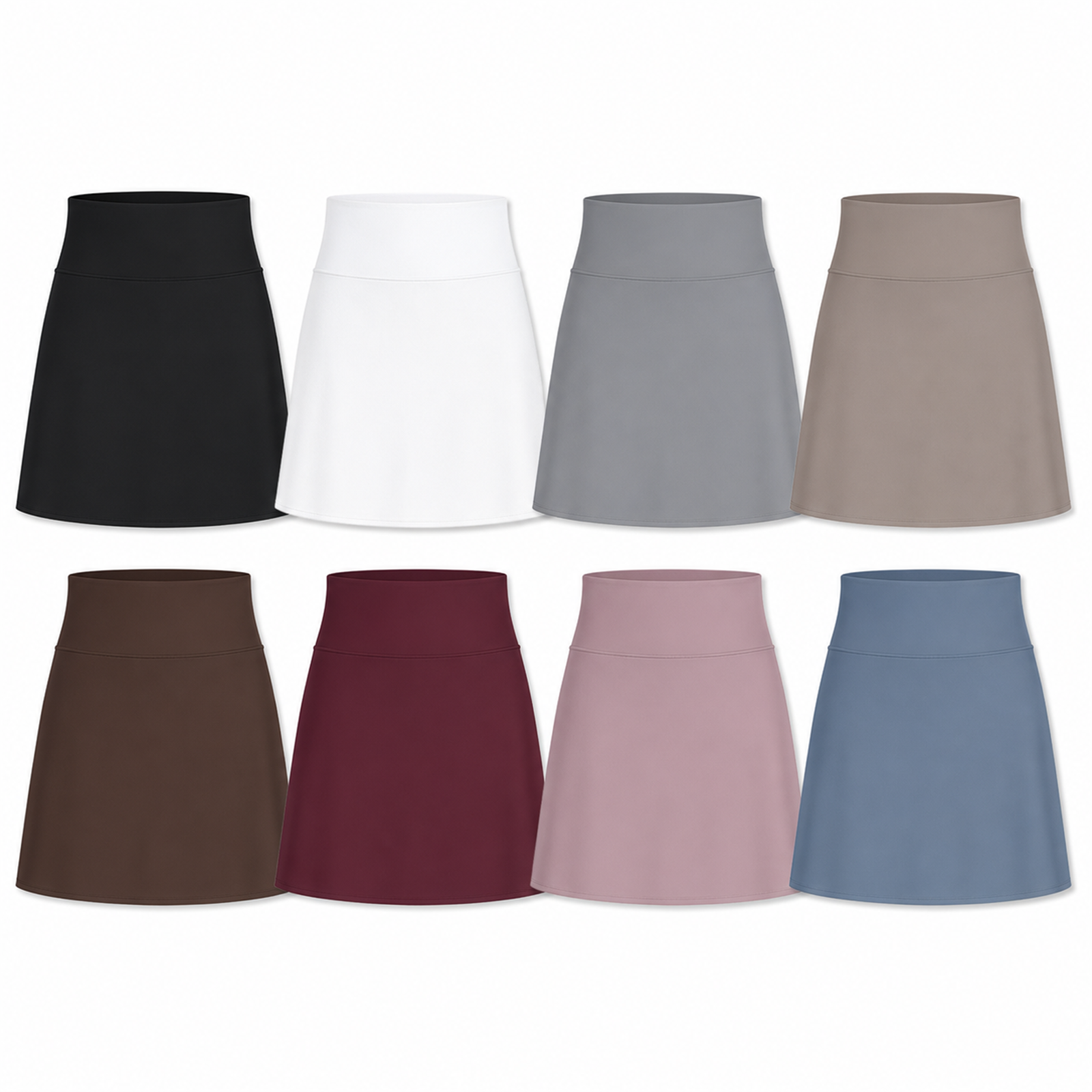 Women's 8-Pack High Waisted Tennis Skorts with Pockets - 8-pack soft neutral tennis skorts