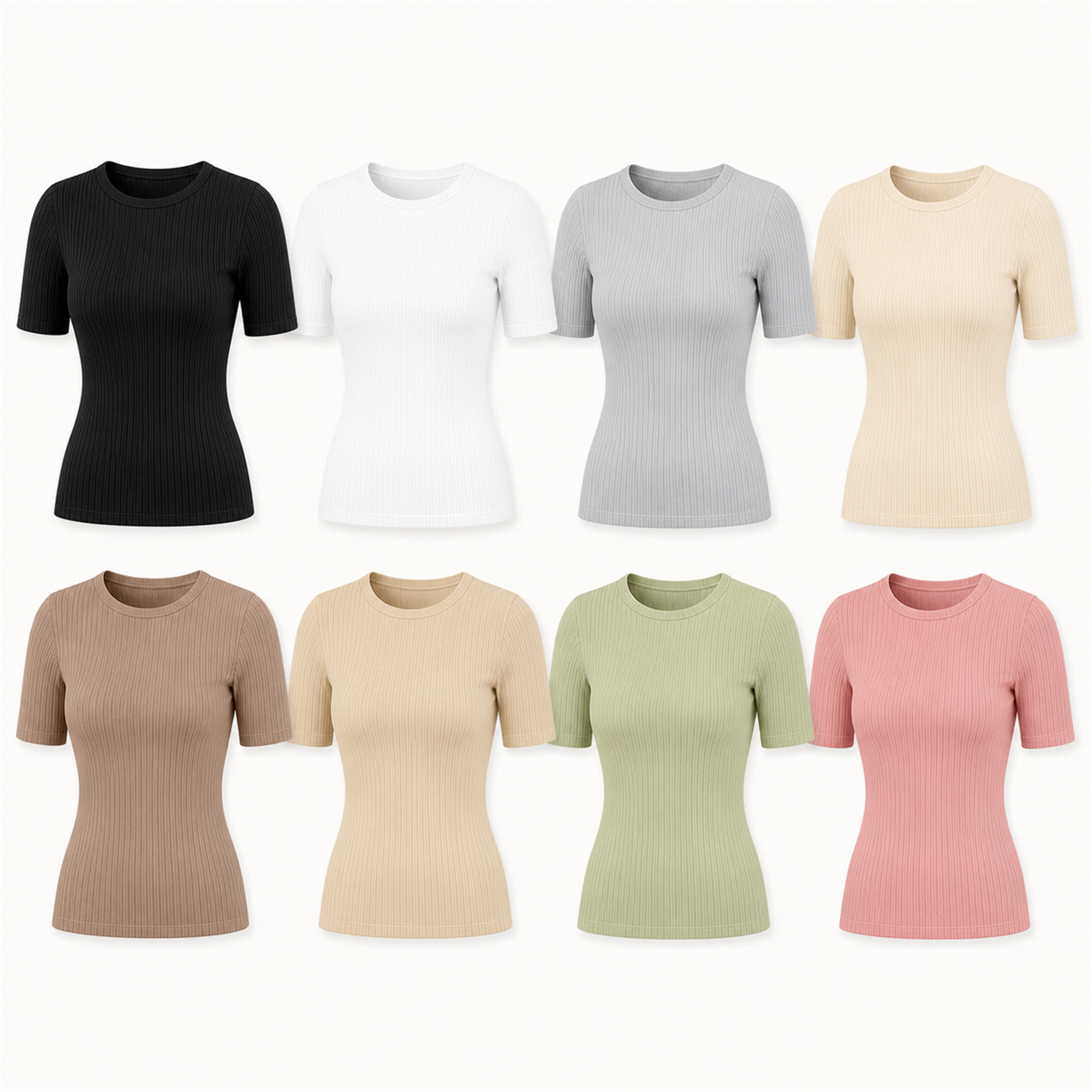Women's 8-Pack Ribbed Cotton Stretch Crew Neck T-Shirts - 8-pack value set