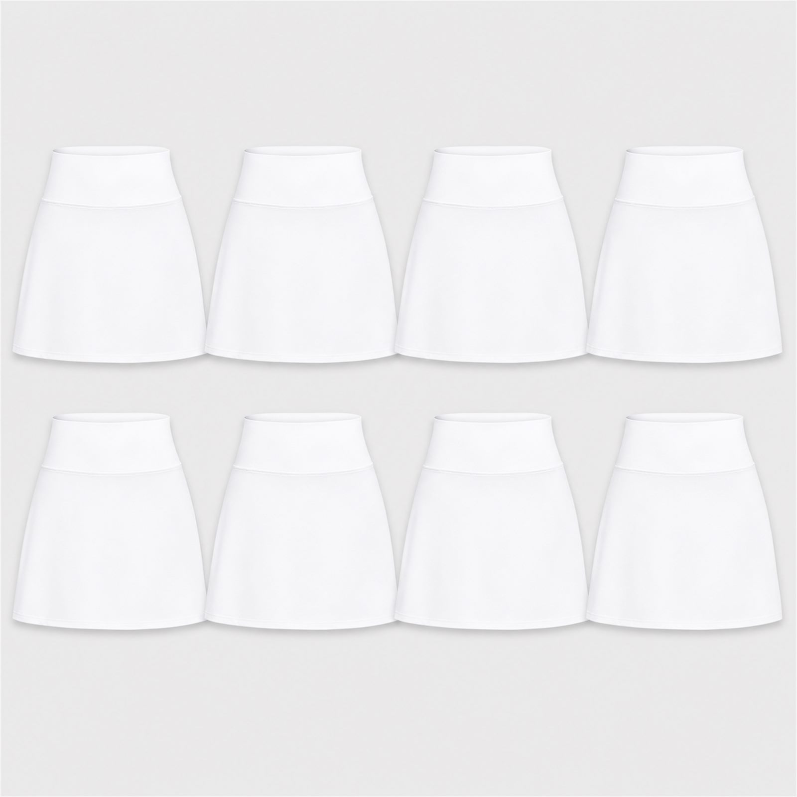 Women's 8-Pack High Waisted Tennis Skorts with Pockets - 8-pack white tennis skorts