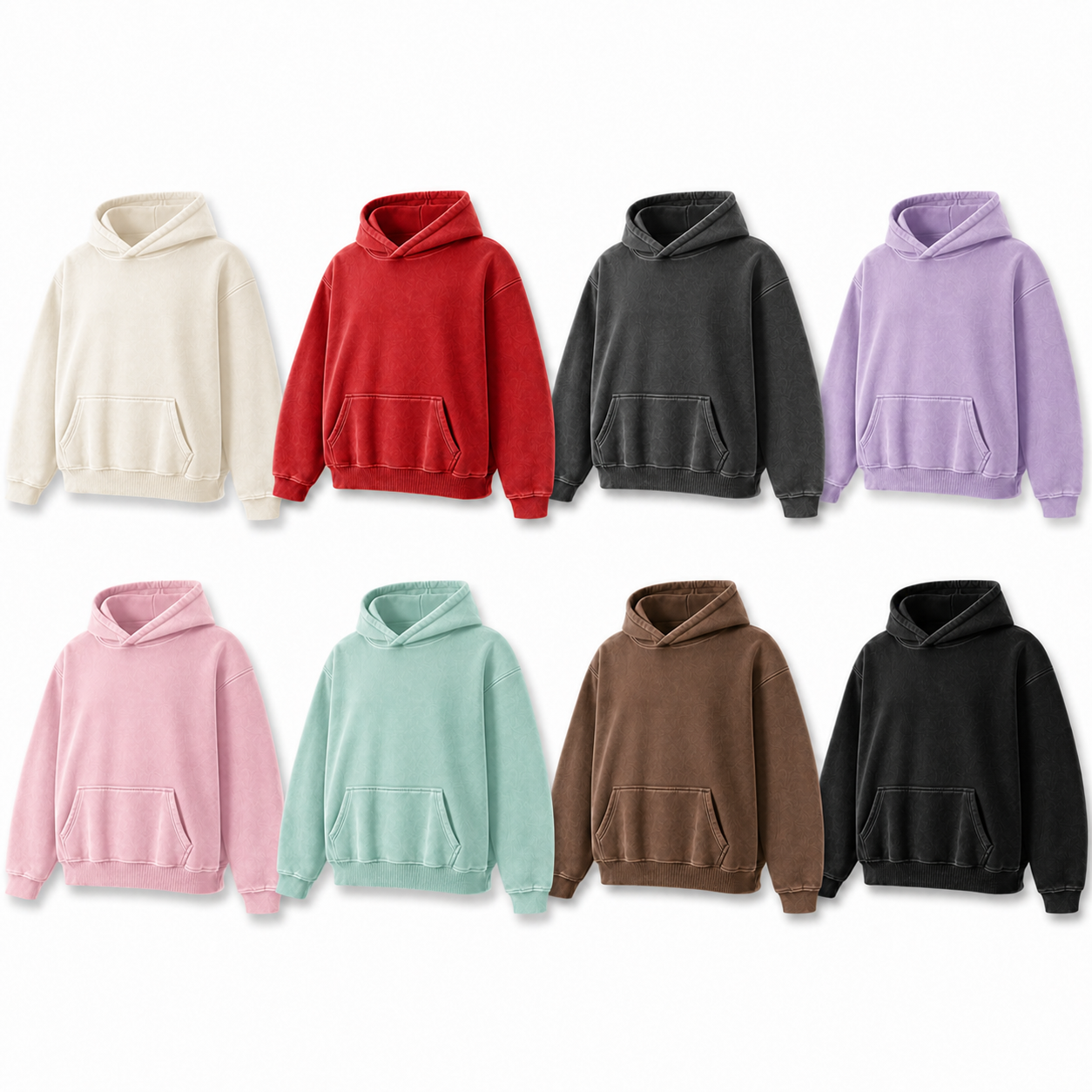 Unisex Boxy Acid Wash Hoodies 8-Pack - Assorted Colors 8-Pack