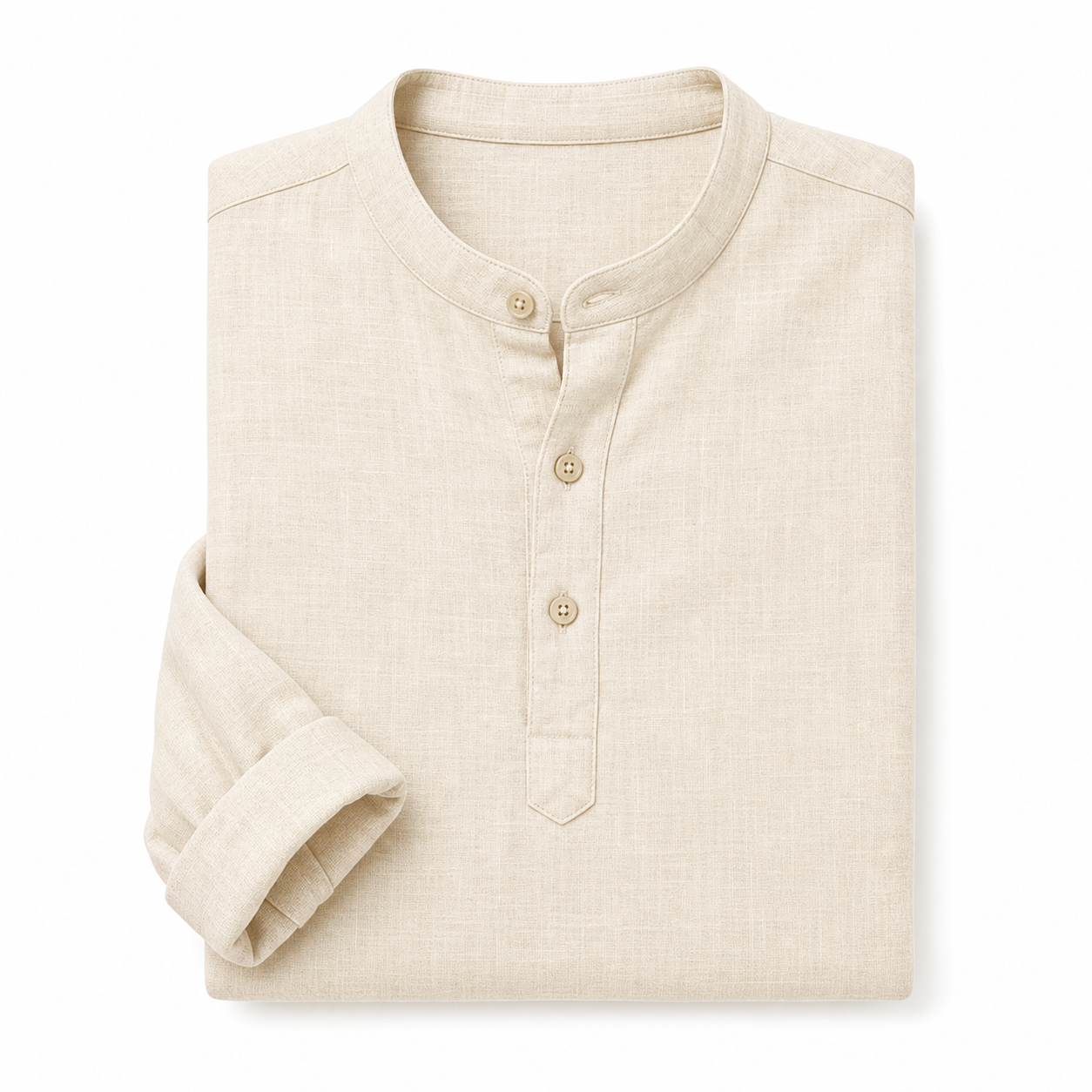 Men's Linen-Look Long Sleeve Henley Vacation Shirts Packs - sku beige