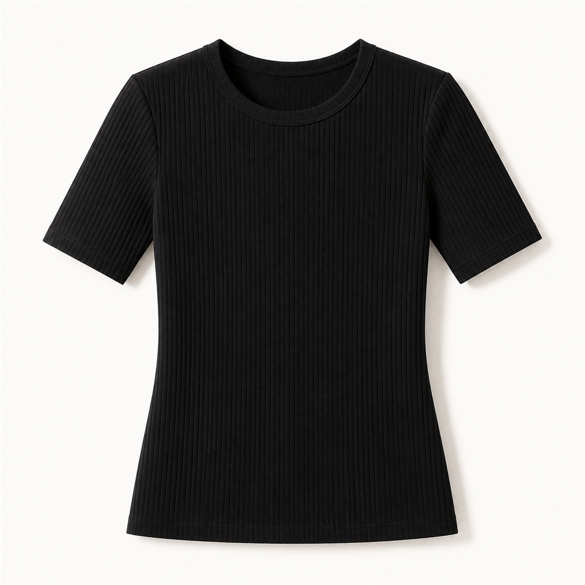 Women's 8-Pack Ribbed Cotton Stretch Crew Neck T-Shirts - black single tee