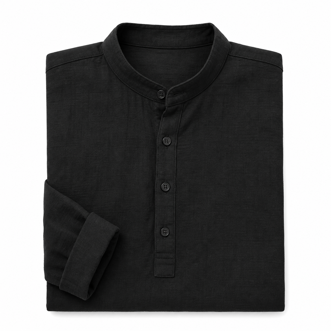 Men's Linen-Look Long Sleeve Henley Vacation Shirts Packs - sku black