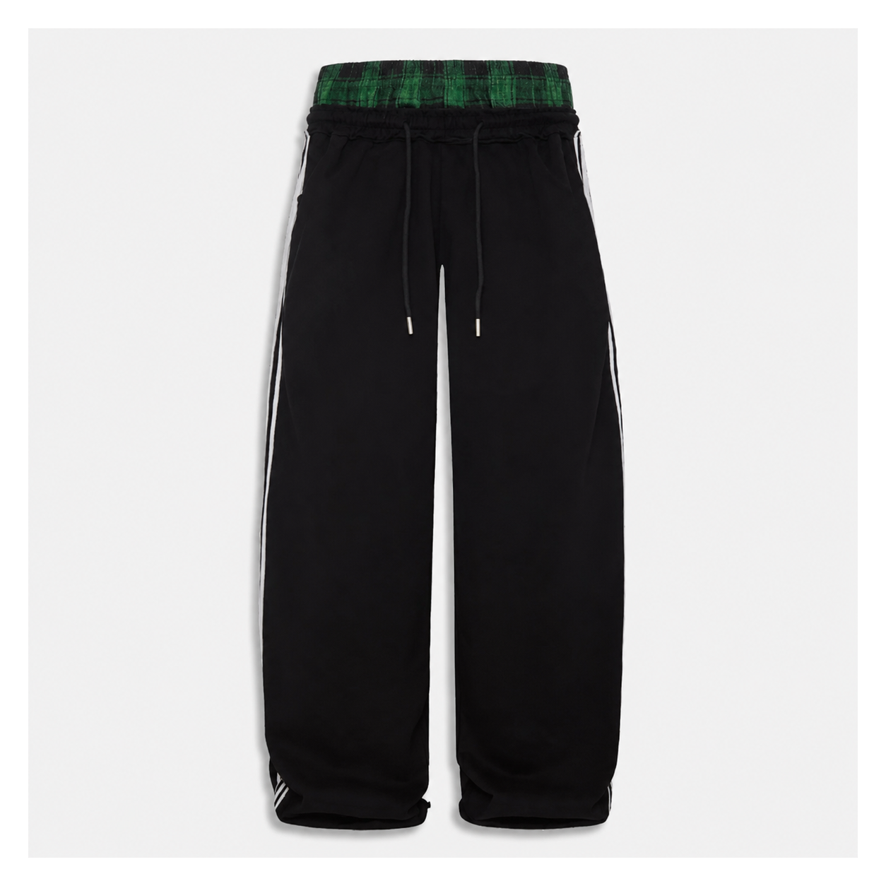 Women's Double-Waist Plaid Wide-Leg Sweatpants - Black