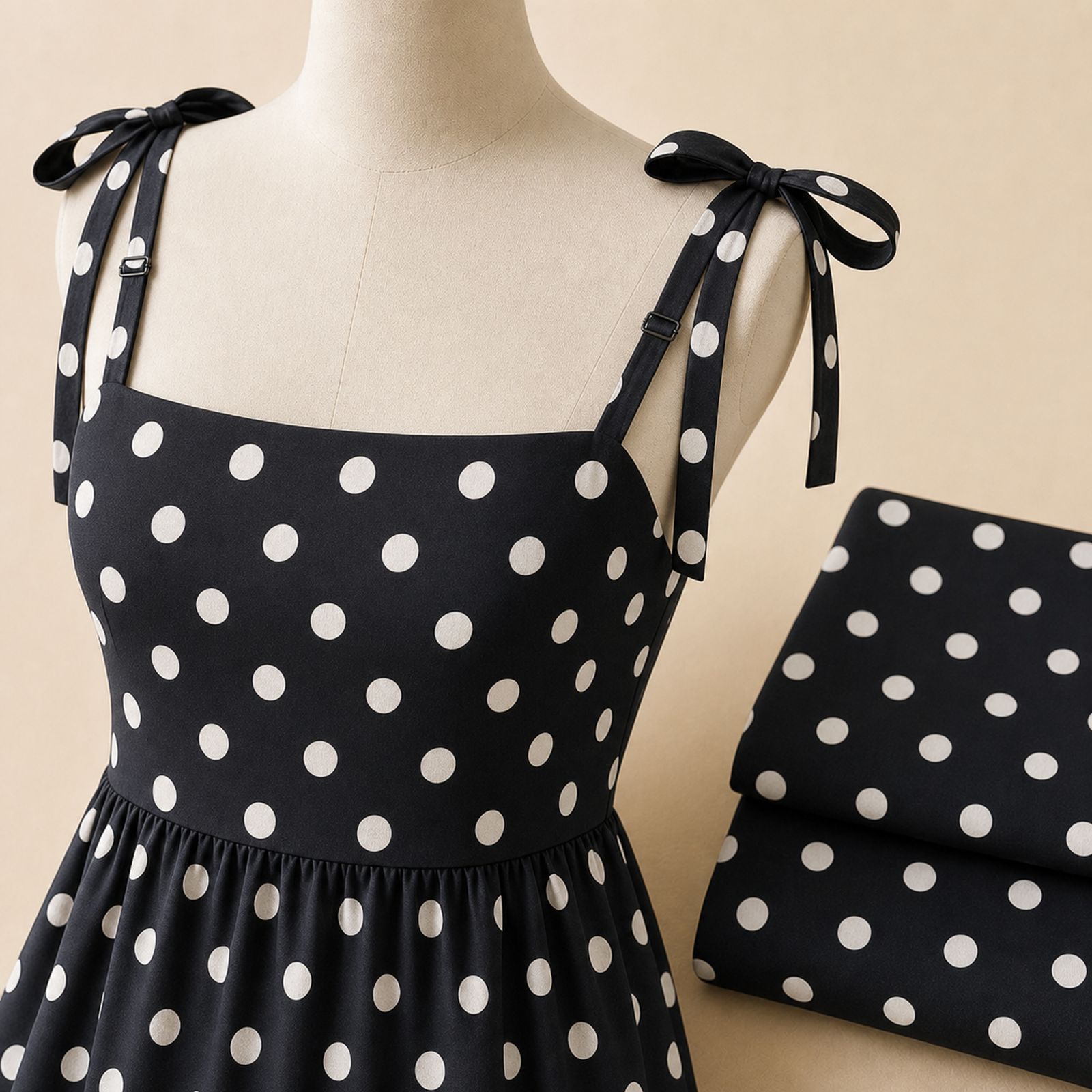 Women's 6-Pack Adjustable Tie Strap Summer Dresses - black large polka dot single dress
