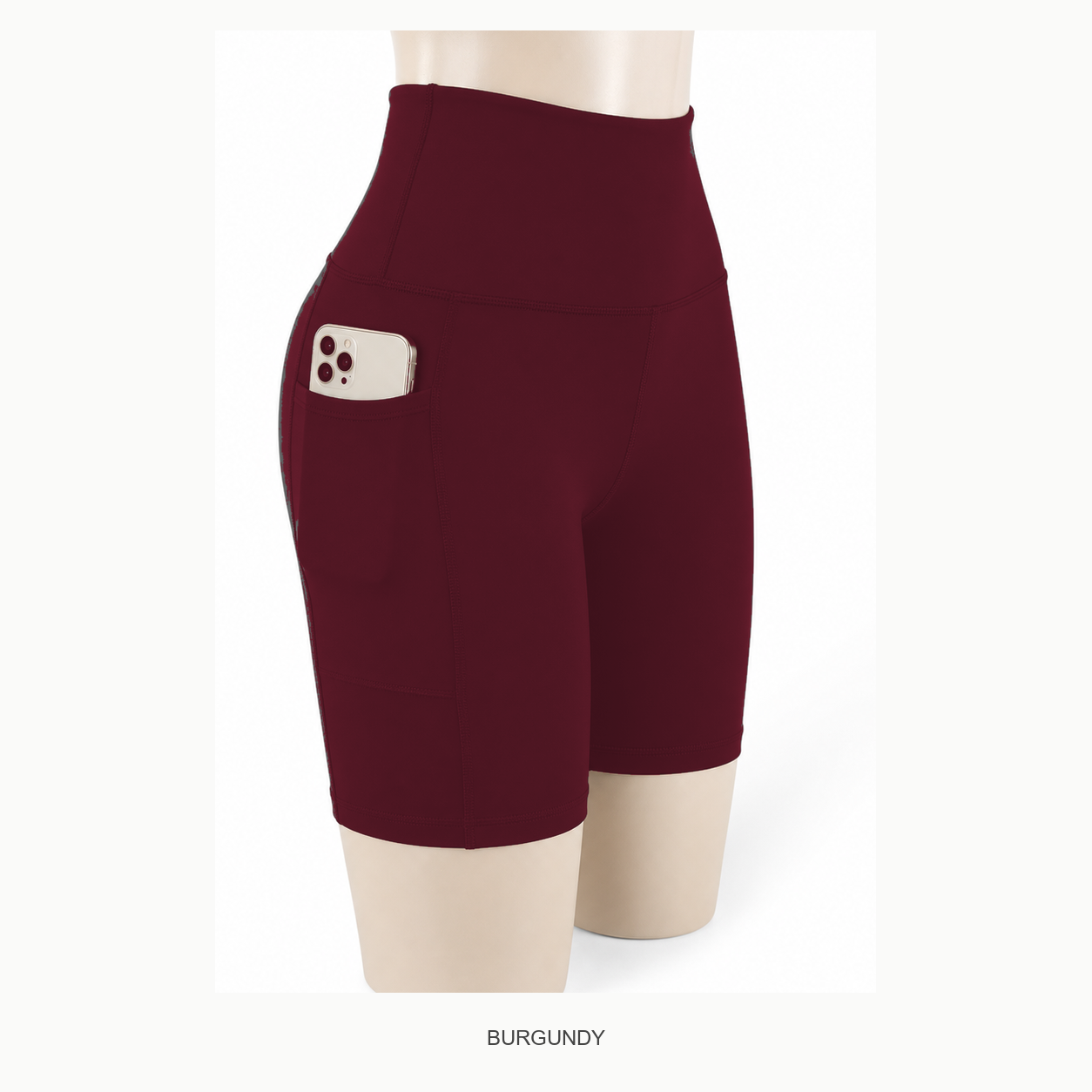 Women's High Waisted Biker Shorts with Pockets Packs - burgundy biker shorts