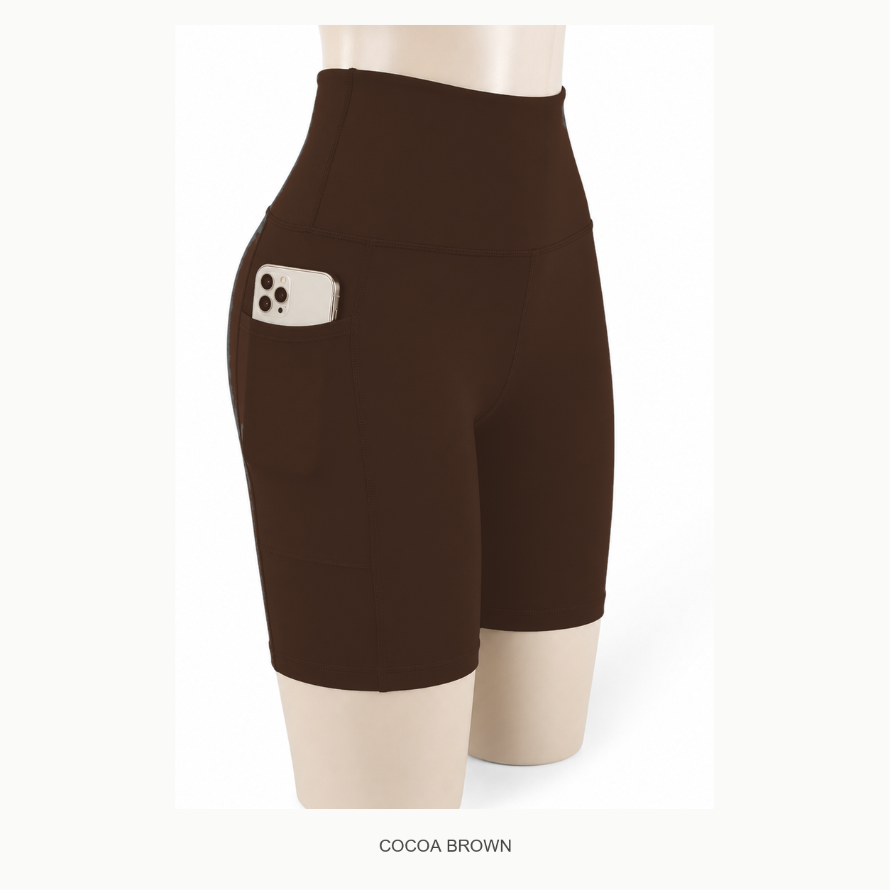 Women's High Waisted Biker Shorts with Pockets Packs - cocoa brown biker shorts