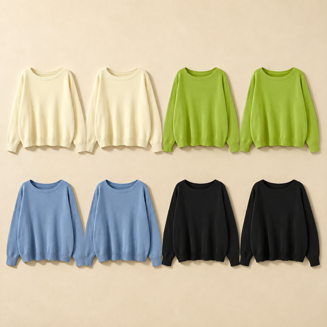 Women's relaxed boxy knit sweater - Cream / Pale Green / Dusty Blue / Black, M