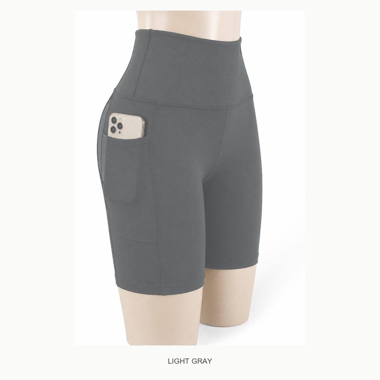 Women's High Waisted Biker Shorts with Pockets Packs - light gray biker shorts