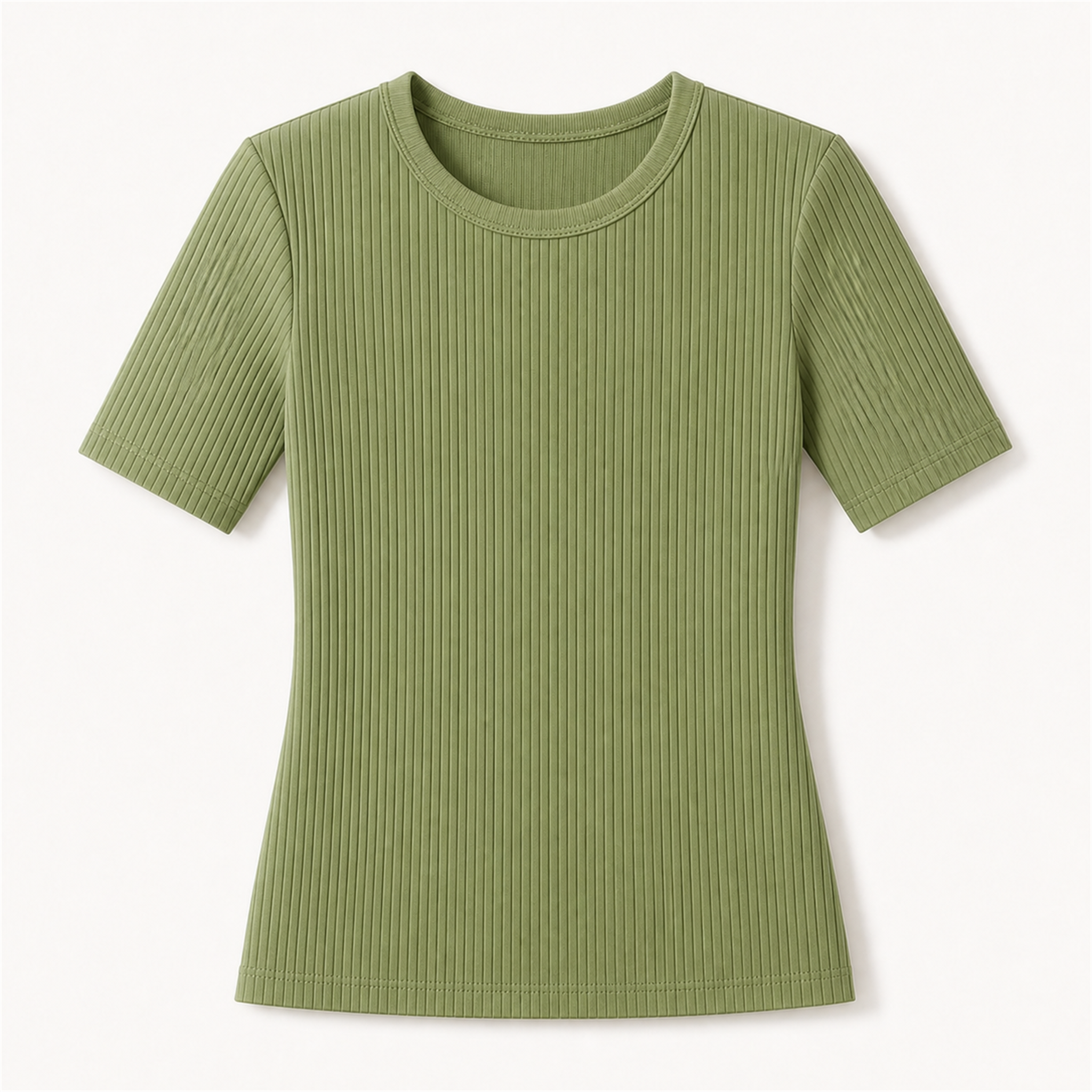 Women's 8-Pack Ribbed Cotton Stretch Crew Neck T-Shirts - matcha green single tee