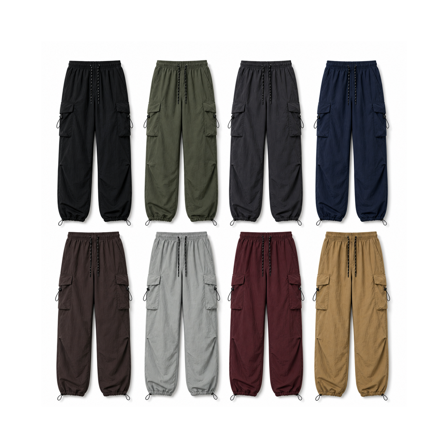 Men's Lightweight Water-Resistant Parachute Cargo Pants Packs SKU option