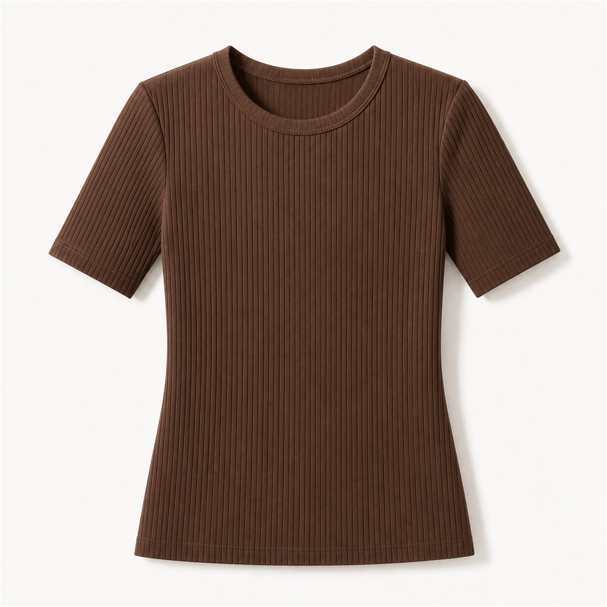 Women's 8-Pack Ribbed Cotton Stretch Crew Neck T-Shirts - mocha brown single tee